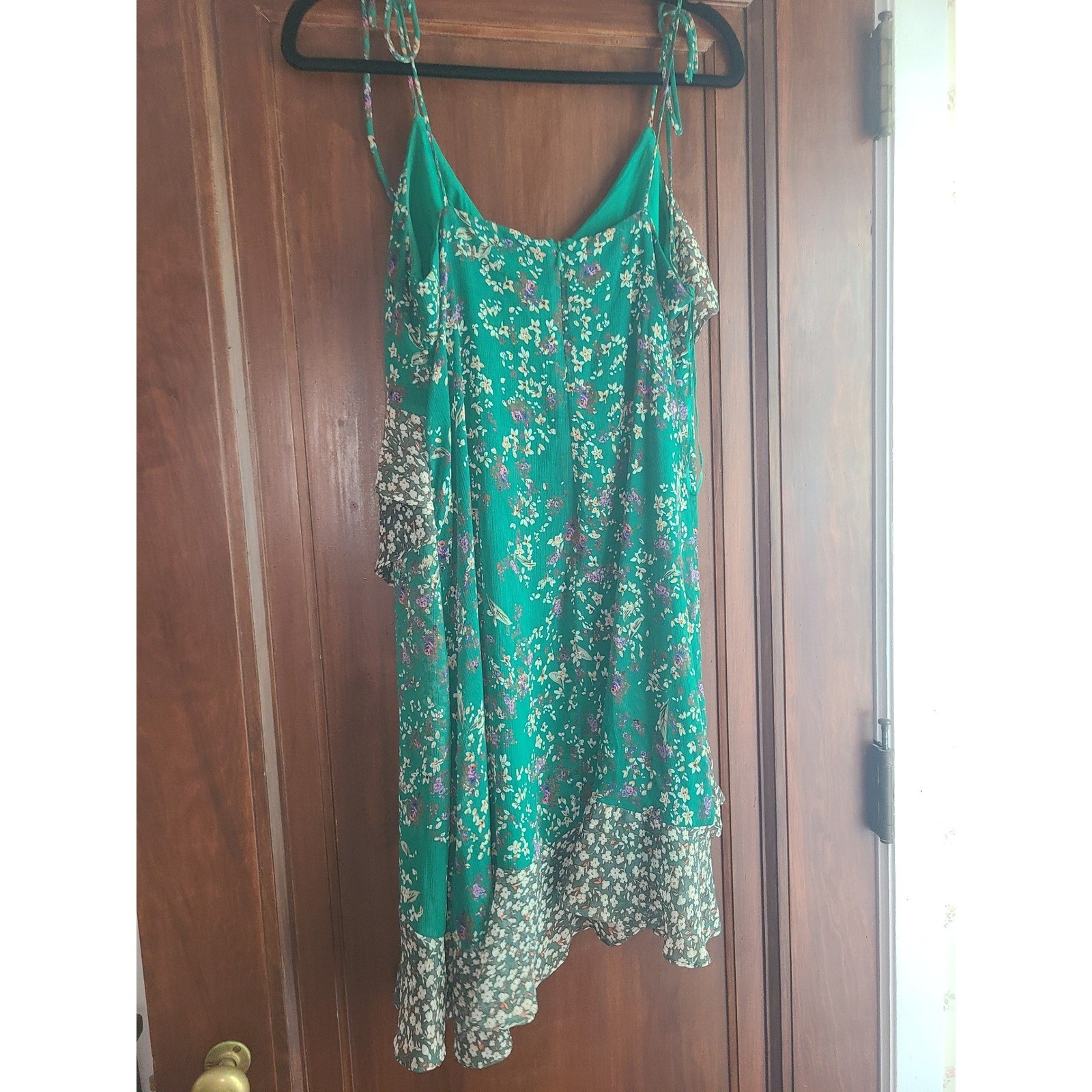 ASTR The Label Green Floral Ruffle Mini Dress Tie Strap Womens Large