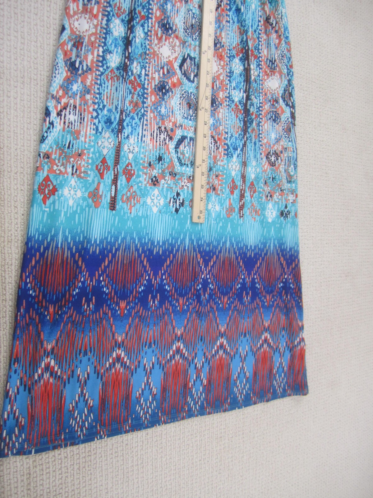 Bisou Bisou Dress Womens 16 Blue Red Ikat Maxi Strapless Boho Michele Bohbot