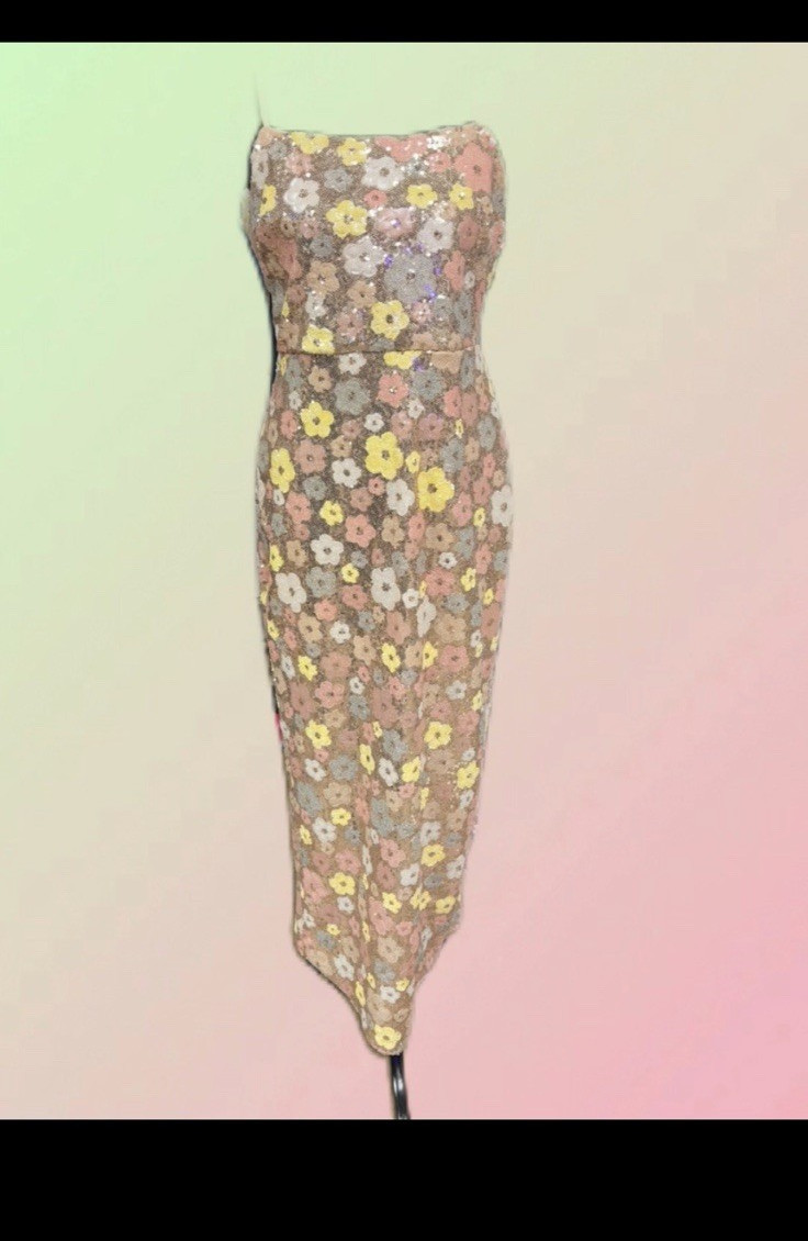 Women’s M Regular Multicolor Floral Bodycon Long Dress Sleeveless Scoop Neck