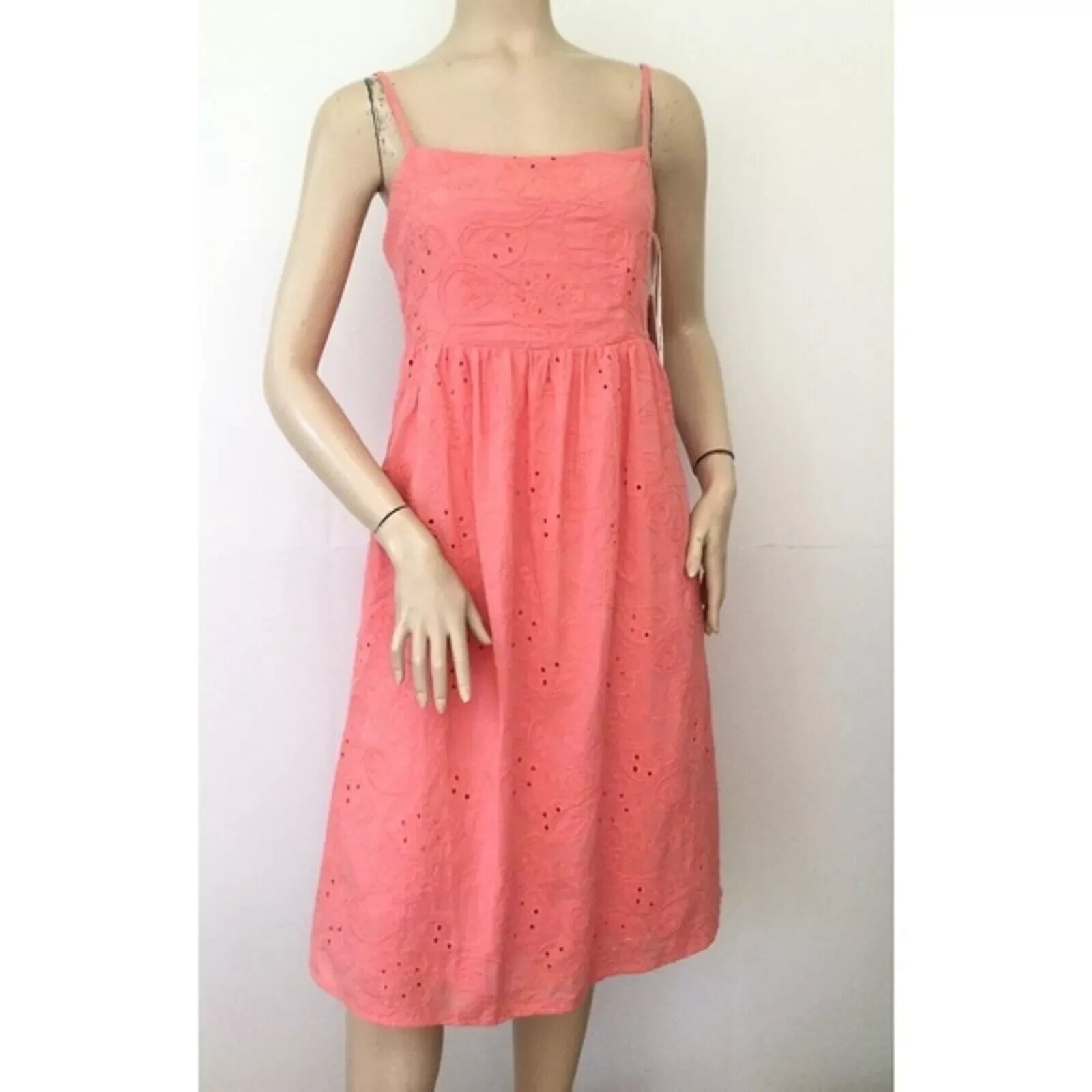 NANETTE LEPORE Light Flamingo Coral Smocked Adjustable Straps Sun Dress Sz 8