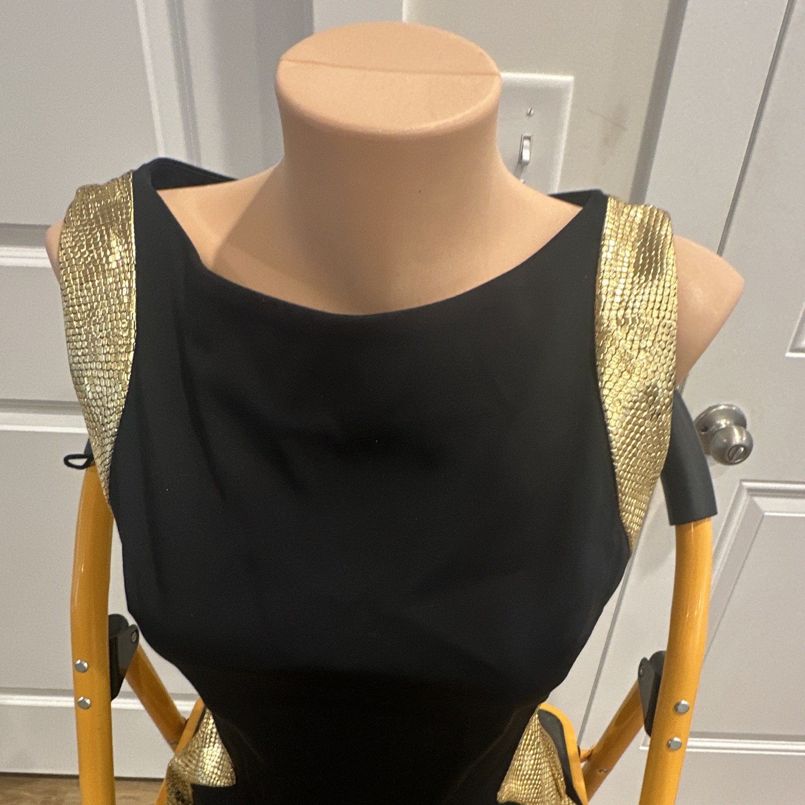 John Paul Ataker New York 40 Black Gold Metallic Sleeveless Maxi Dress Zip