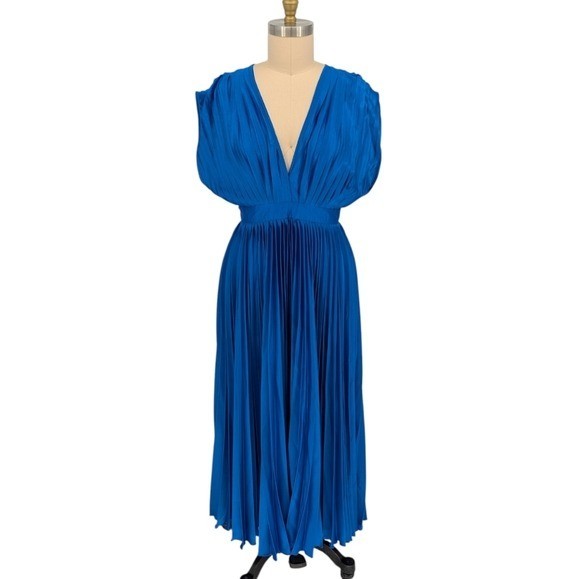 00626 NEW Billy J Gina Pleated Maxi Dress Blue size 12 preppy evening cocktail