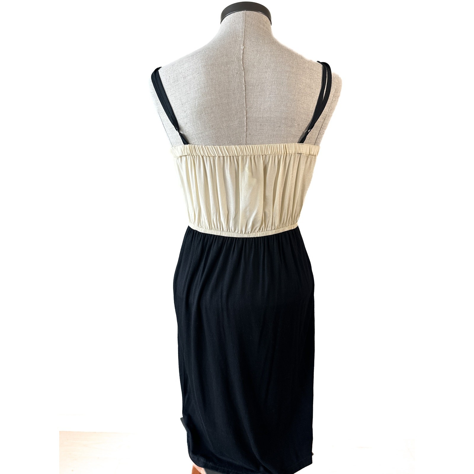 Gianni Bini Silk Sequin Colorblock Midi Dress Black Cream Y2K