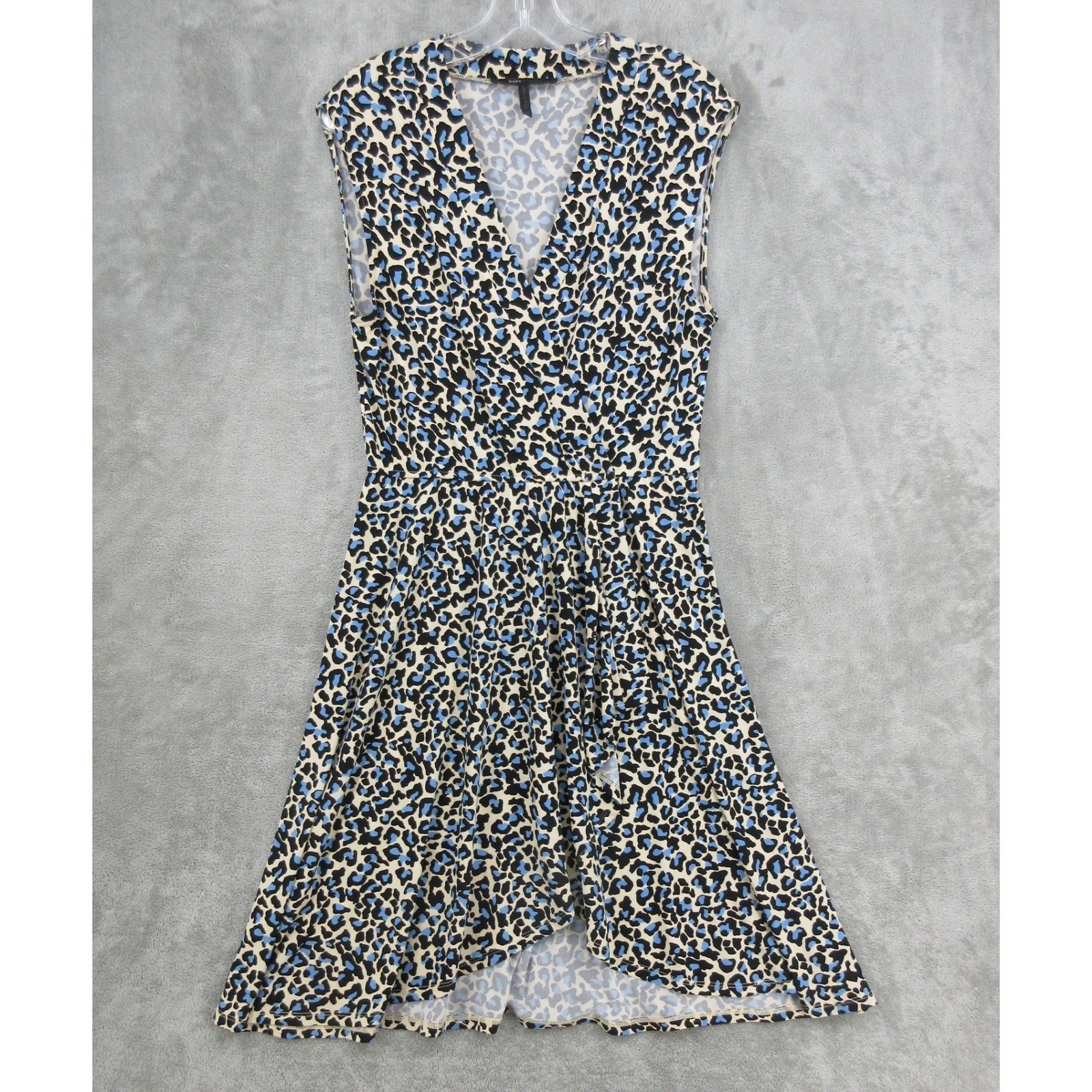 BCBGMaxazria Dress Womens Medium Blue Leopard Print Asymmetric Statement Stretch