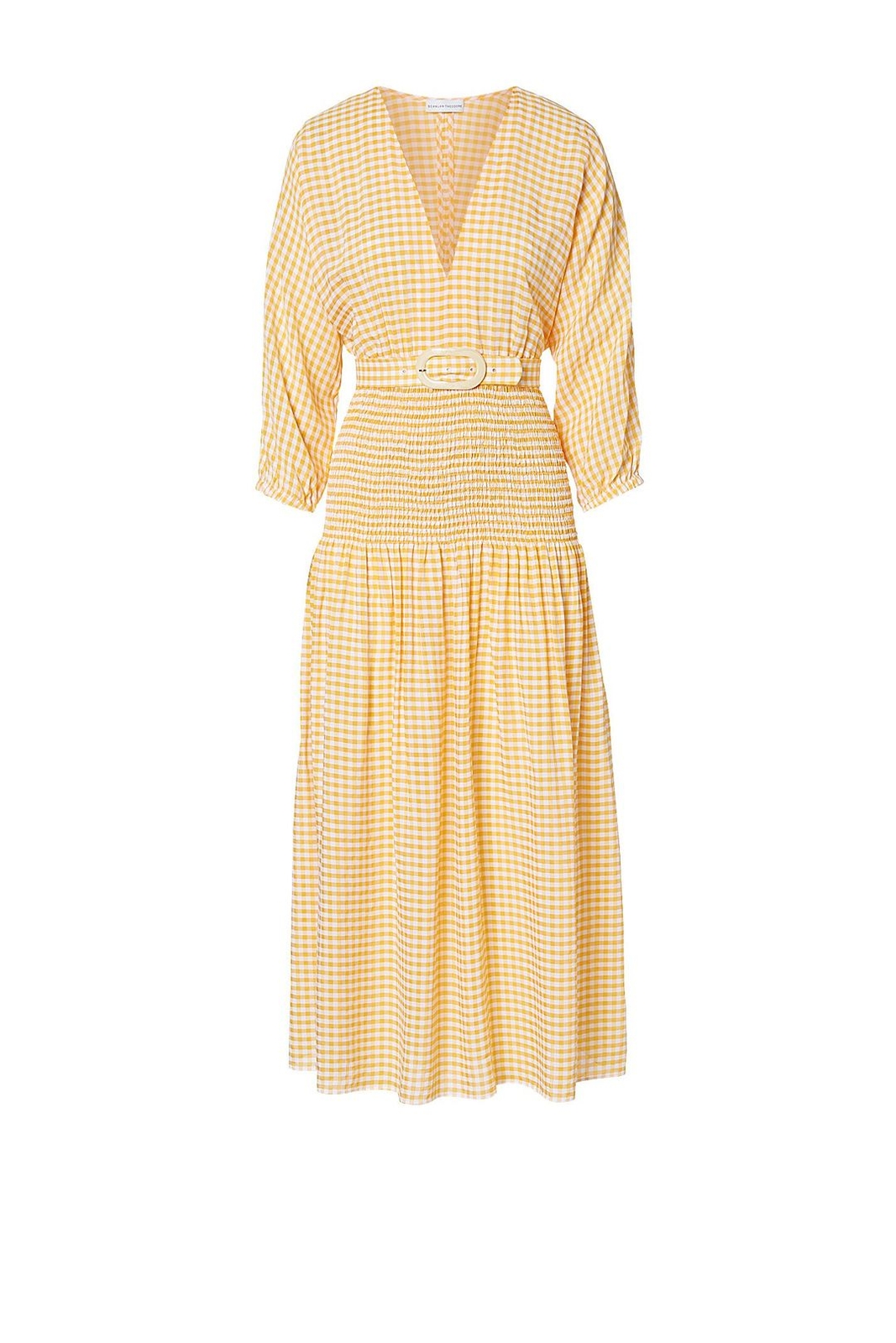 Scanlan theodore gingham shirred dress sunflower yellow size 6