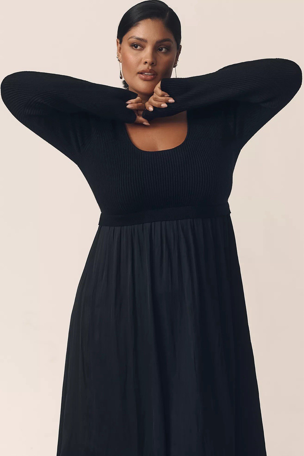 ANTHROPOLOGIE Thea Twofer Sweater Maxi Dress Scoop Neck Black UK 1XL RRP £148