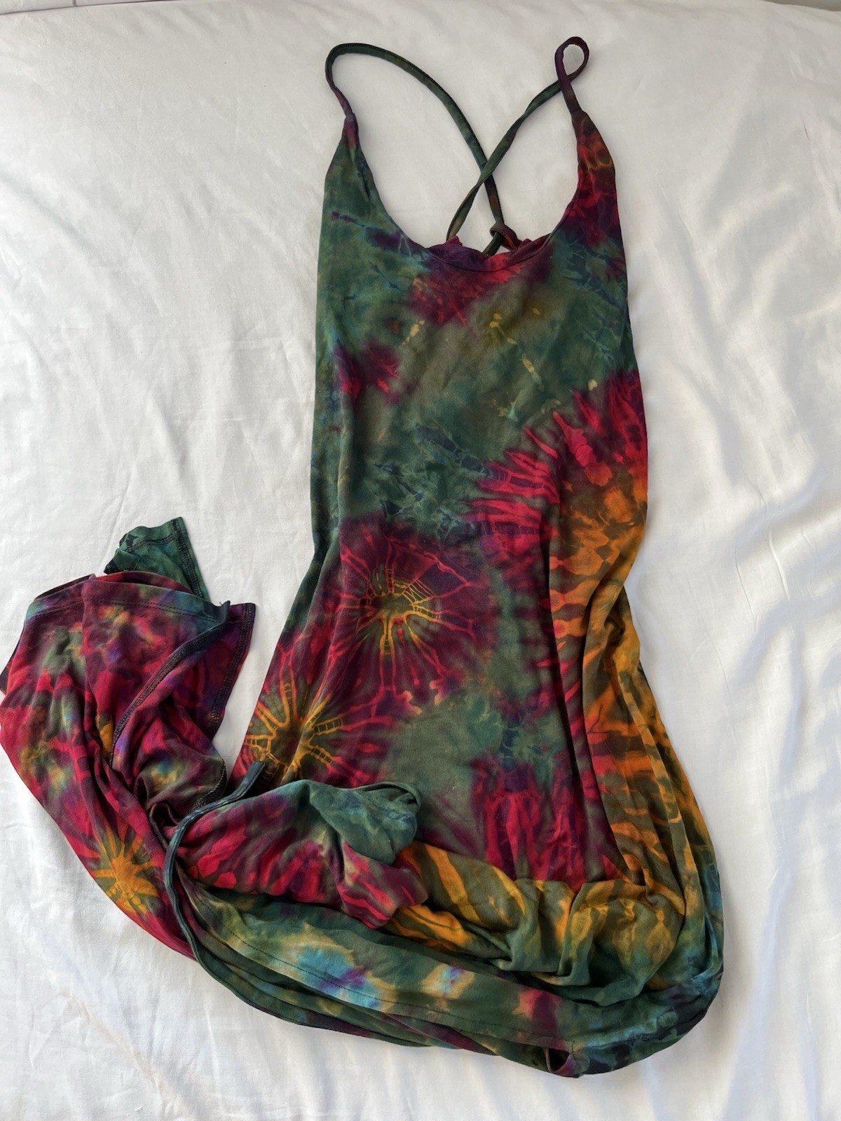 Parava Clothing Tie Dye Lace Up Back Maxi Dress Festival Boho Hippie M/L