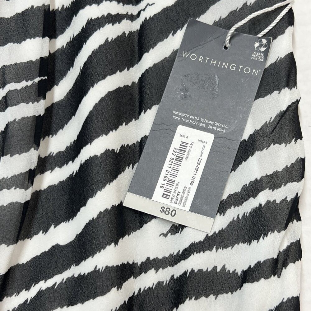 Worthington Dress One Shoulder Black Zebra Print Chiffon Midi Size XL Event