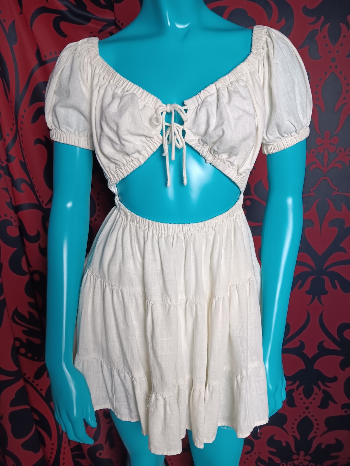 Vintage White Sm Sabo Sundress Crop Cut Top Cottagecore Y2k Boho Twee Coquette