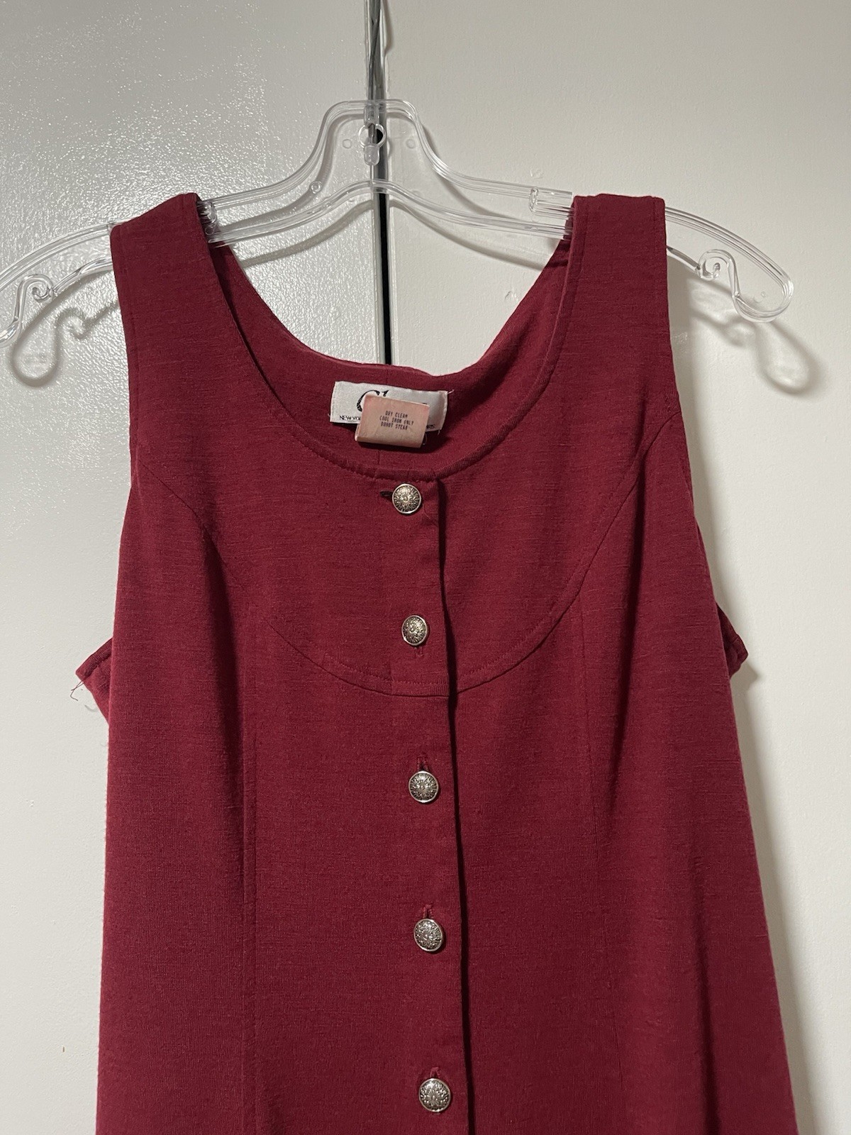 Vintage Clues Maroon Rayon Scoop Neck Sleeveless Button Front Maxi Dress Sz 8