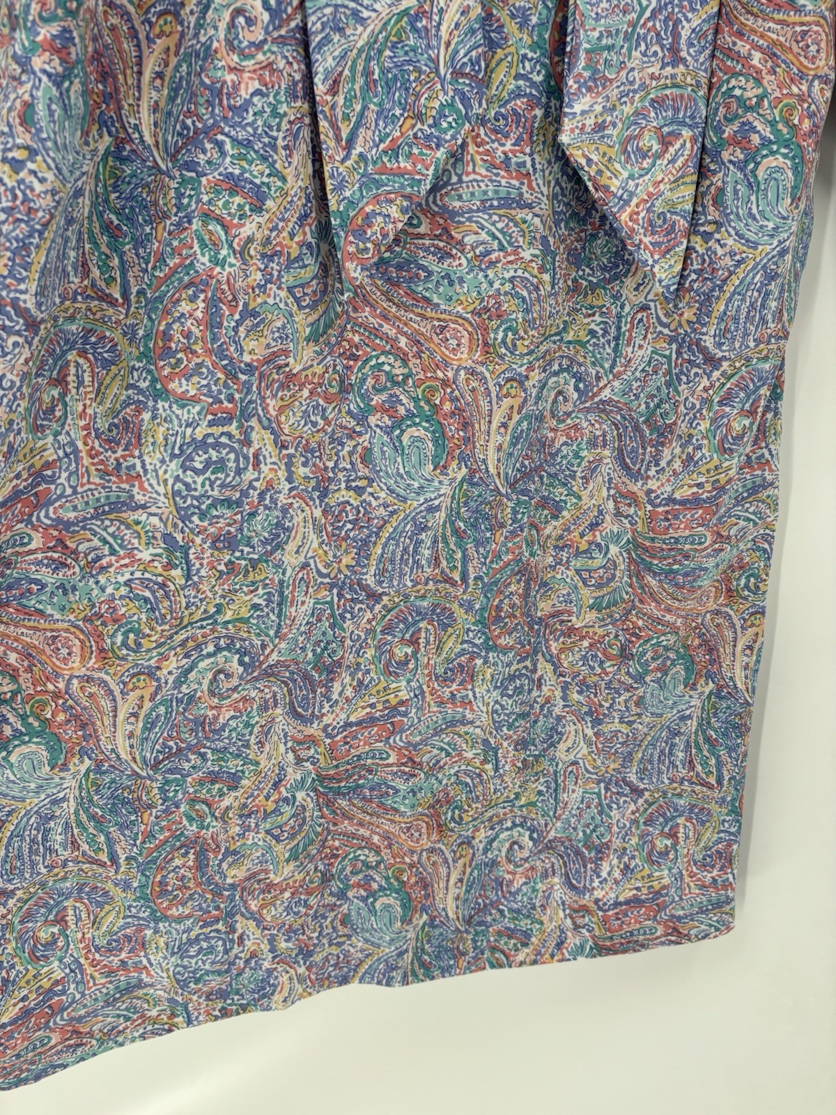 Schrader Vintage Dress Womens 12 Blue Pink Belted Paisley Pussybow Midi Colorful