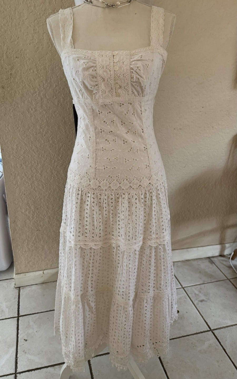Cynthia Steffe White Eyelet Lace Square Neck Midi Dress 2
