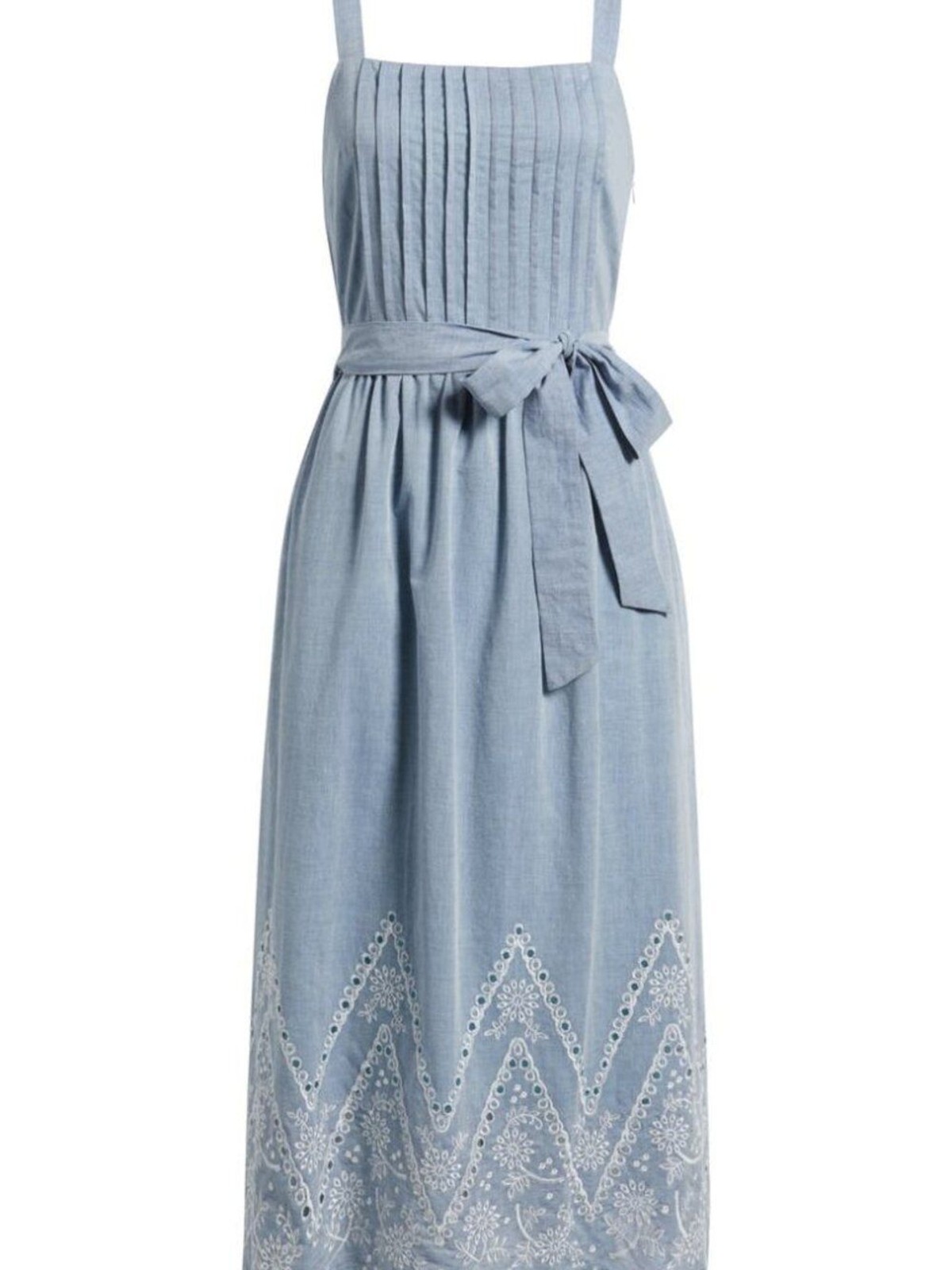 Julia Jordan Embroidered Cotton Midi Dress Denim / Ivory Blue Size 4 Tie Waist