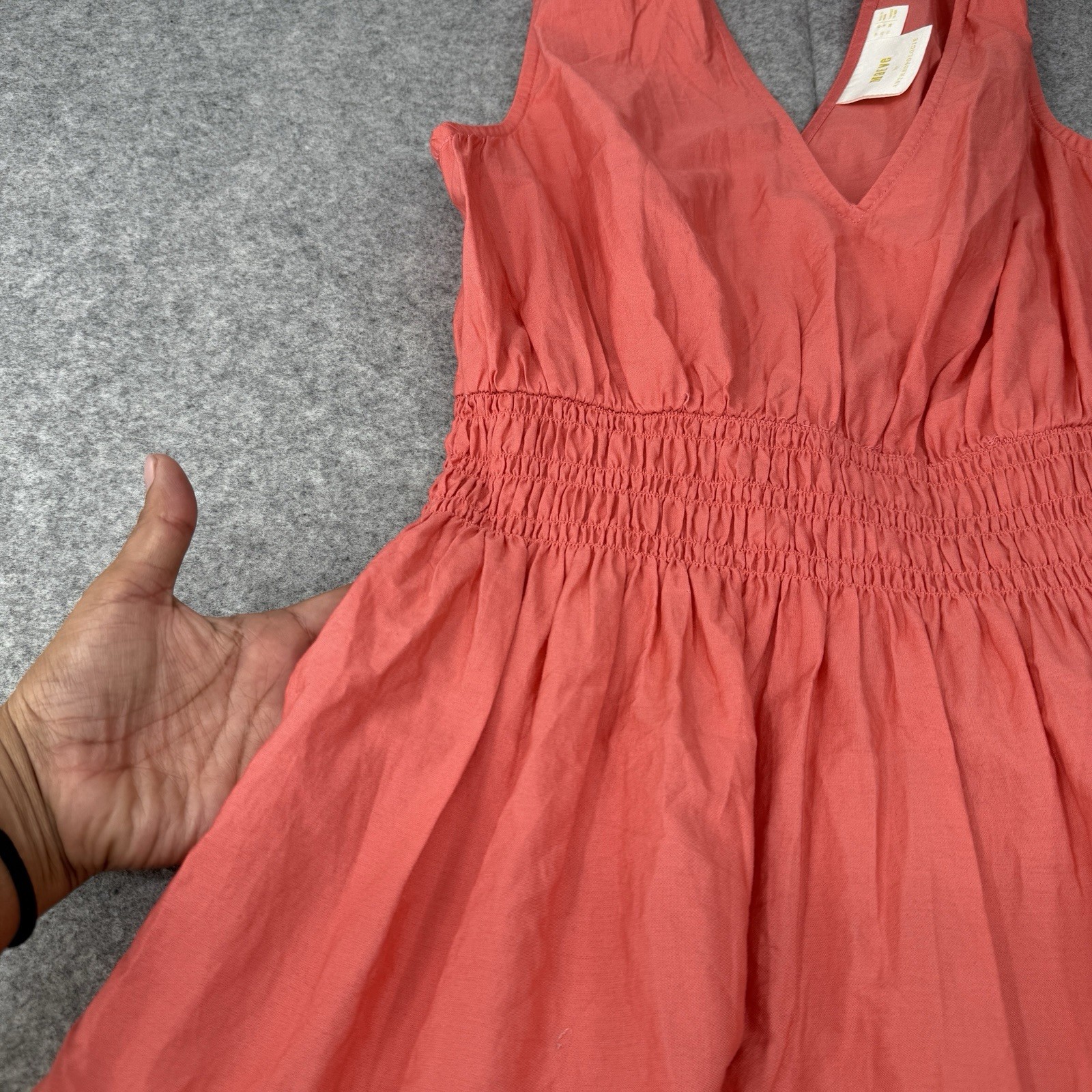 Anthropologie Maeve Tiered Midi Sleeveless Dress Coral Pink Orange Smocked 4