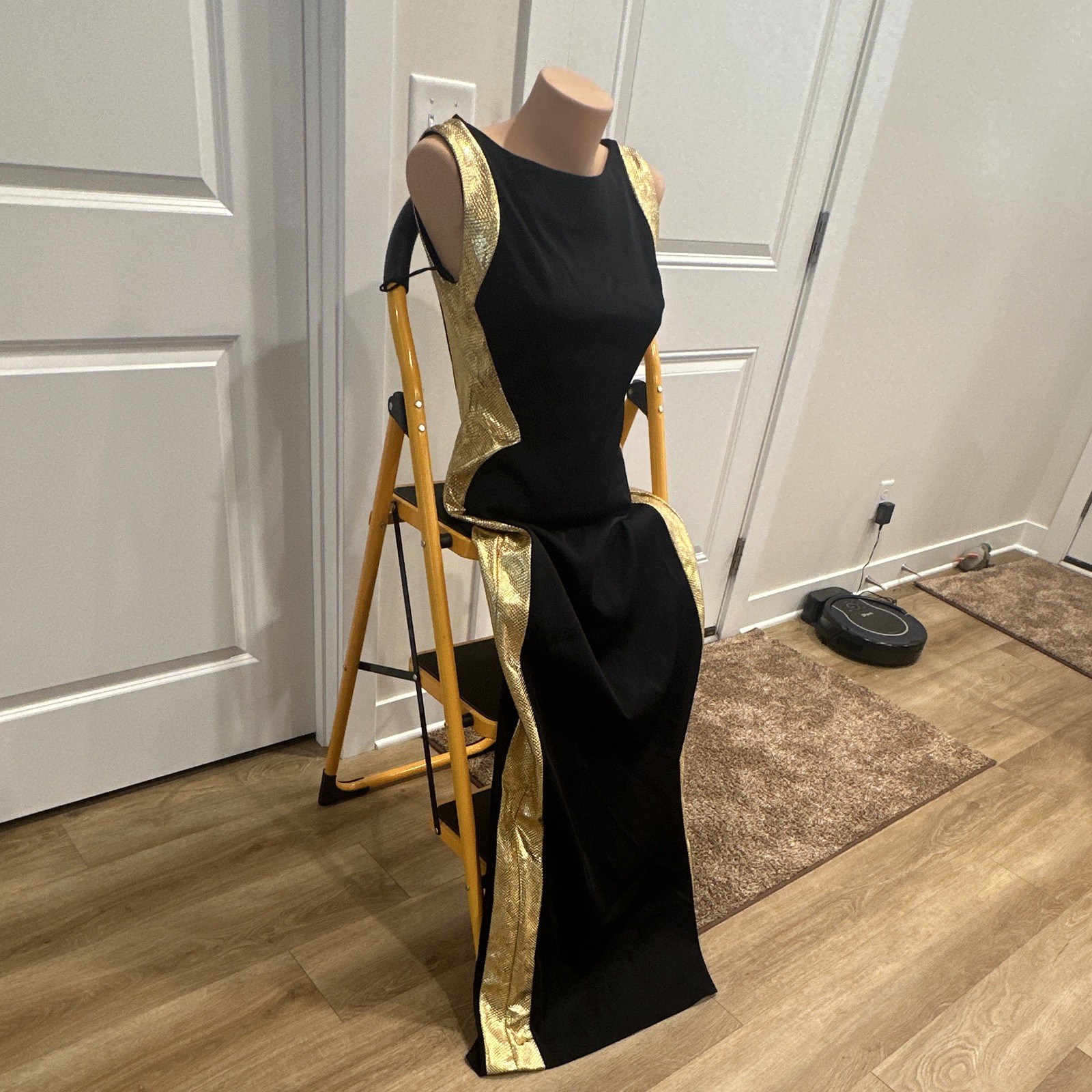 John Paul Ataker New York 40 Black Gold Metallic Sleeveless Maxi Dress Zip