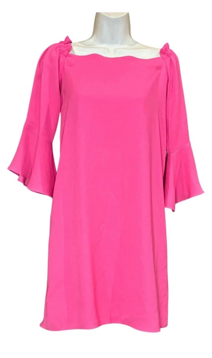NWT Trina Turk Knox Dress Large Pink Bell Sleeve Sweetheart Shift Dress $258
