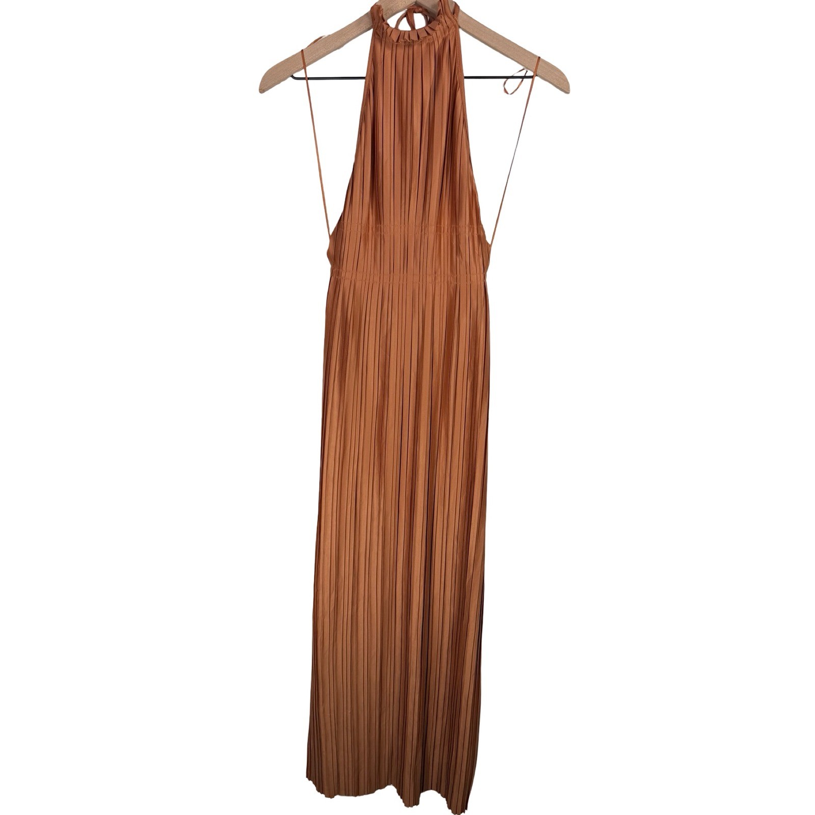 Billy J Frances Maxi Dress Chocolate Brown Pleated Halter Neck Size 6 NEW
