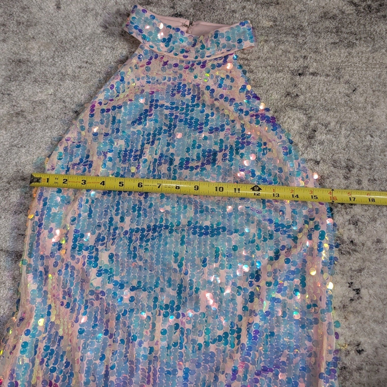 Altar’d State Opal Sequin Mini Dress L Halter High Neck Iridescent Mermaid Party