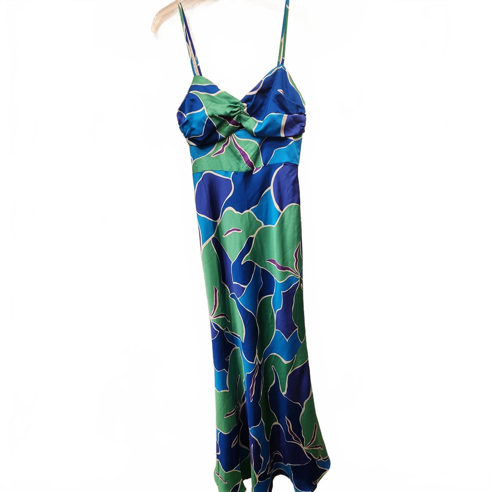 Billy J Blue and Green silky formal gown spaghetti strap size 8