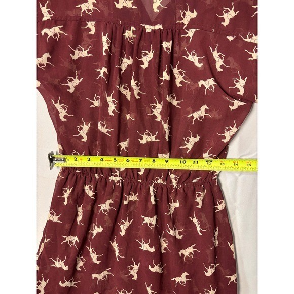 Mimi Chica Burgundy Horse Print Mini Dress Small Button V-Neck Elastic Waist