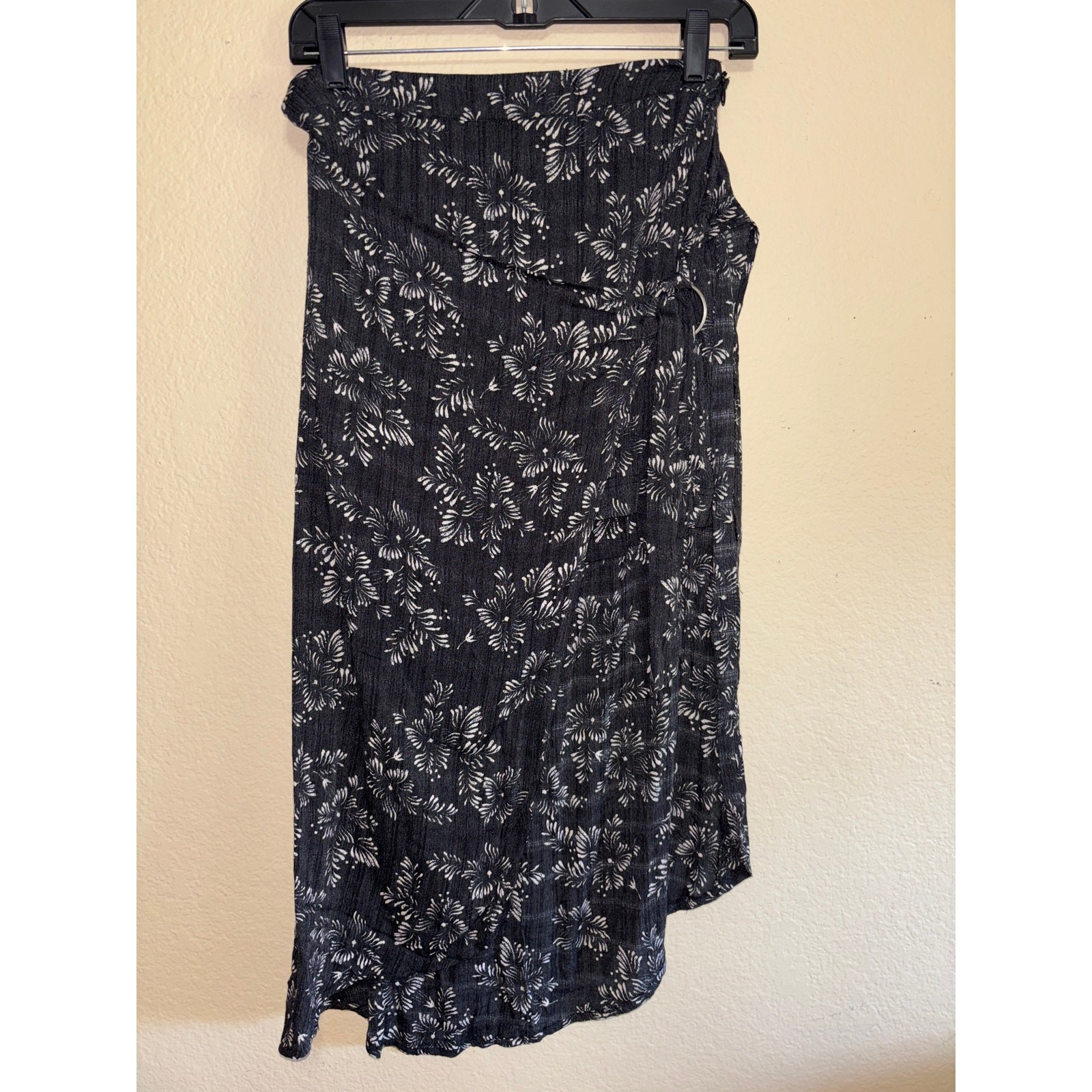 Free people Black Botanical Print Faux Wrap Midi Skirt