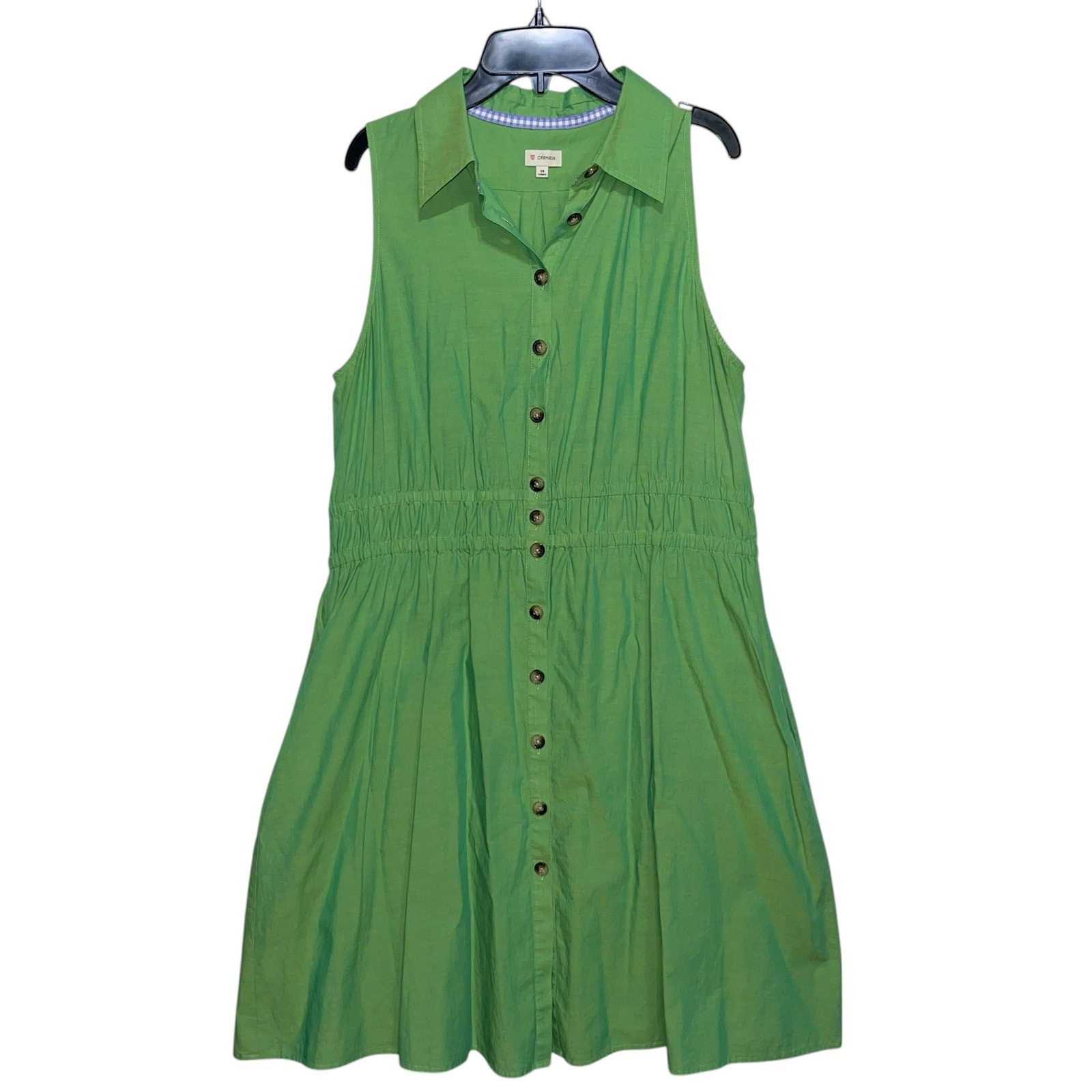 Cremieux Shirt Dress 14 Button Up Green Preppy A-Line Lightweight Pockets