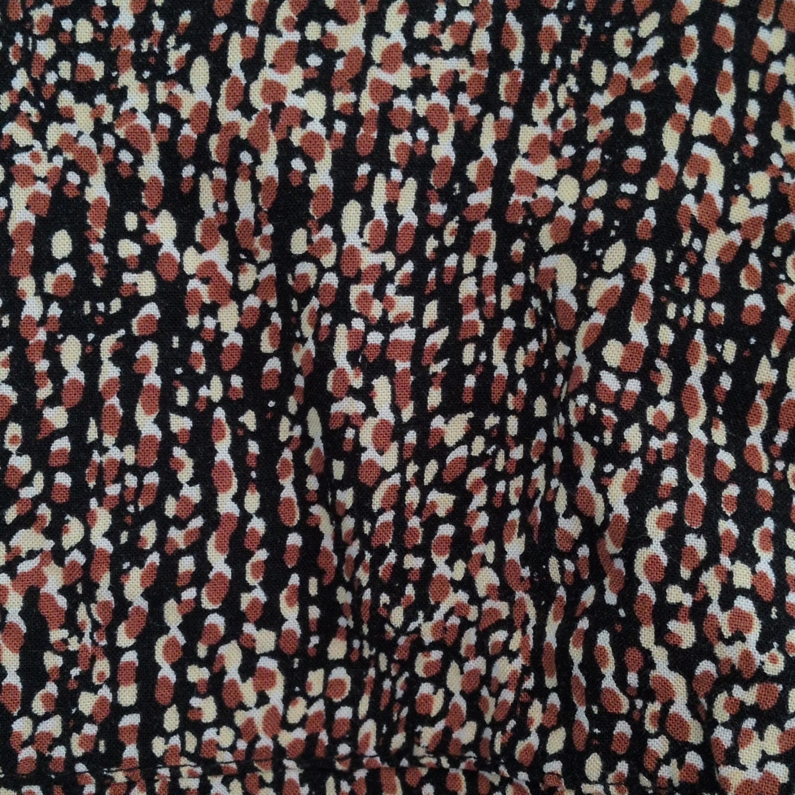 Liz Claiborne Black Brown White Abstract Sheath Cinch V-Neck Cap Sleeve Summer L