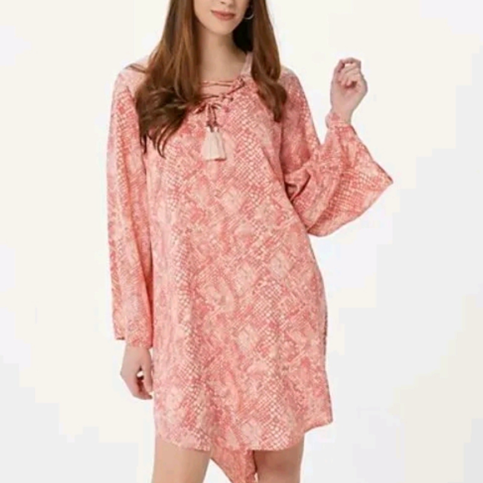 Women’s Haute Hippie Tribe Light Coral Pink Python Dress Large Tassel Bohemian