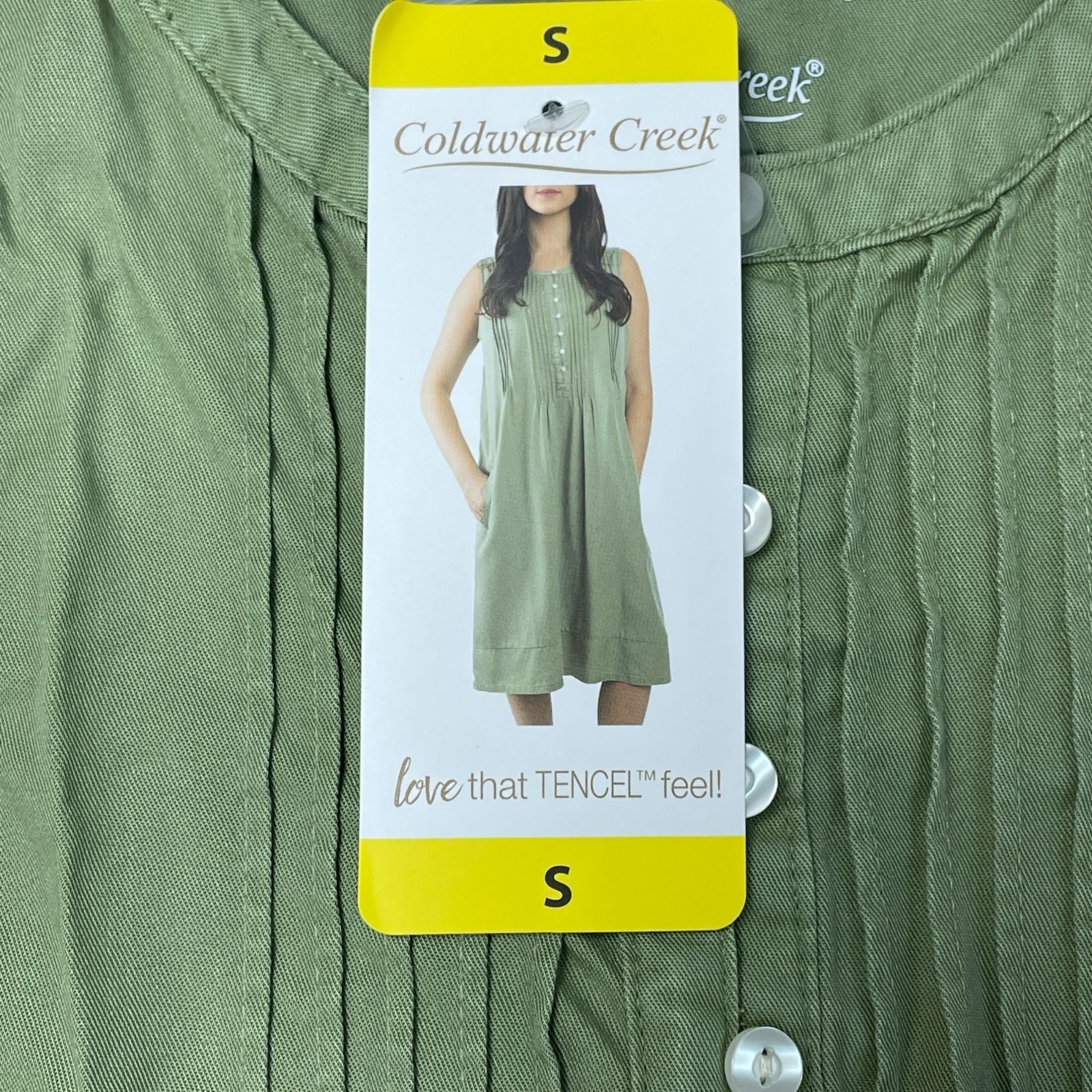 NWT Coldwater Creek Women’s S Green Sleeveless Tencel Tunic Dress C0609