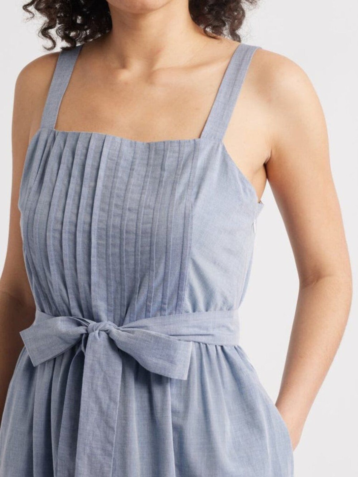 Julia Jordan Embroidered Cotton Midi Dress Denim / Ivory Blue Size 4 Tie Waist