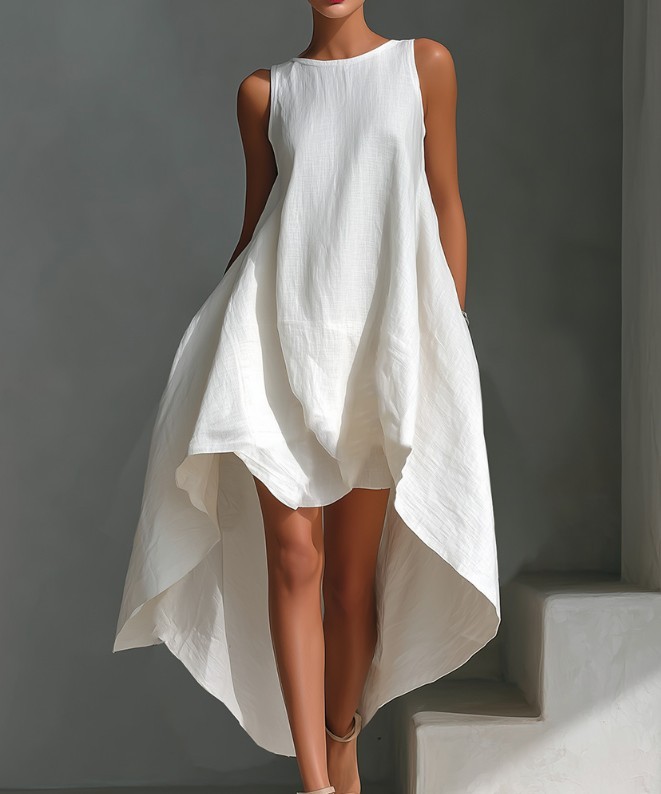 Women Sleeveless High Low Hem Loose Vacation Swing Sundress