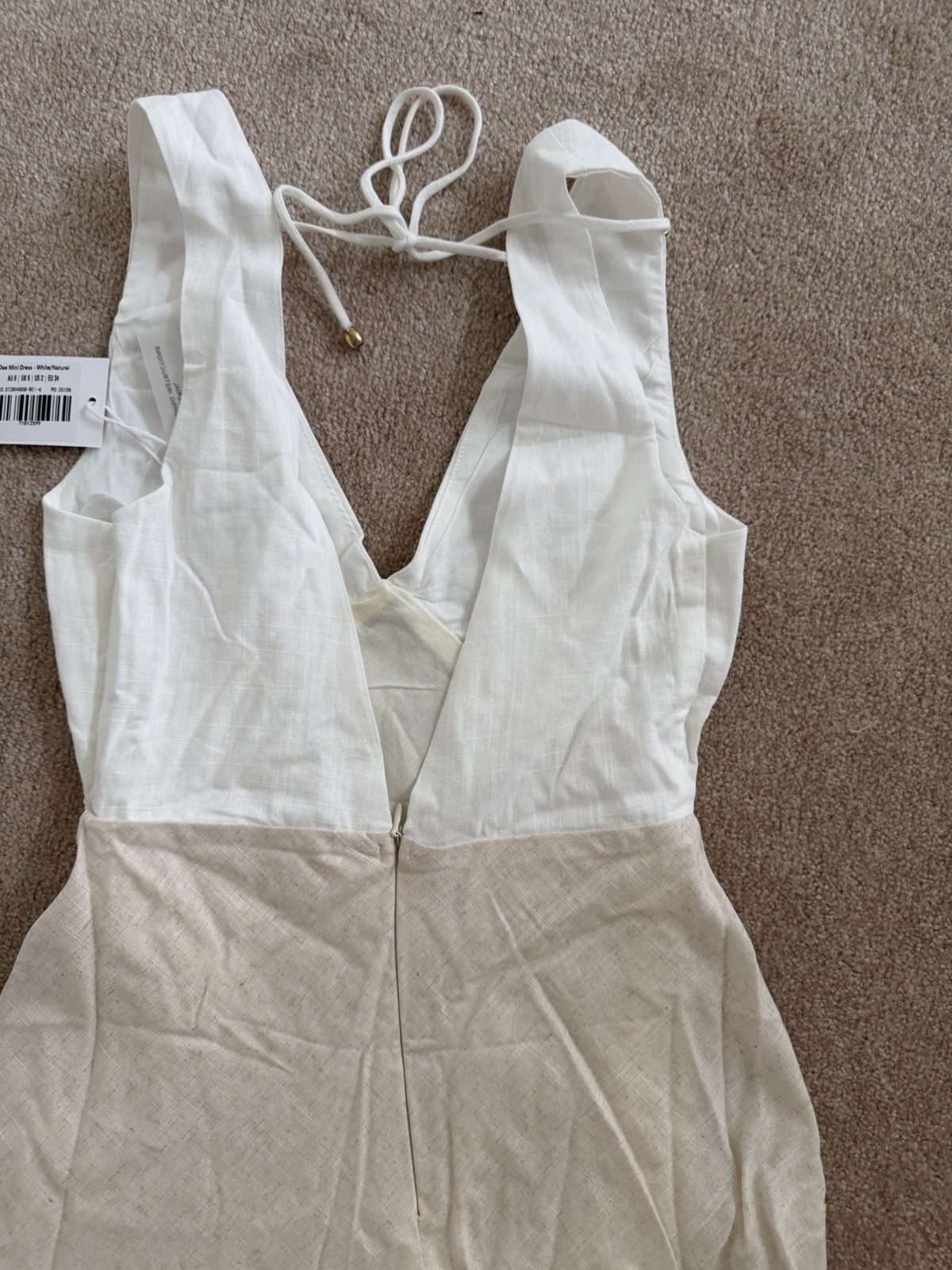 Billy J NWT Linen Low Cut Dae Mini Dress White/Natural Size US 2