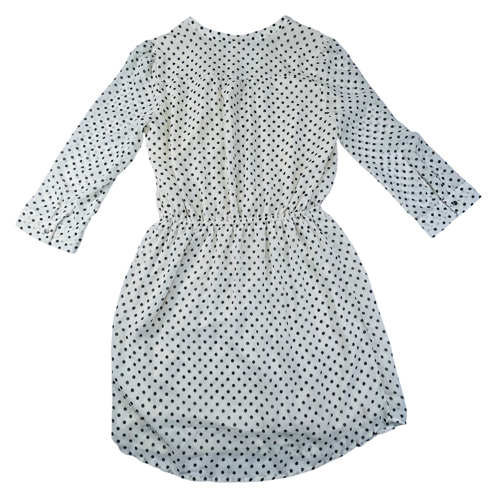 NWT H&M Polka Dot Dress Womens 6 Cream Black V Neck 3/4 Sleeve Lightweight Midi