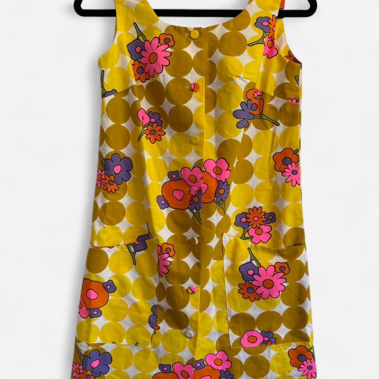 Liberty House by Nalini Vintage 60s Yellow Cotton Floral Dress Size S
