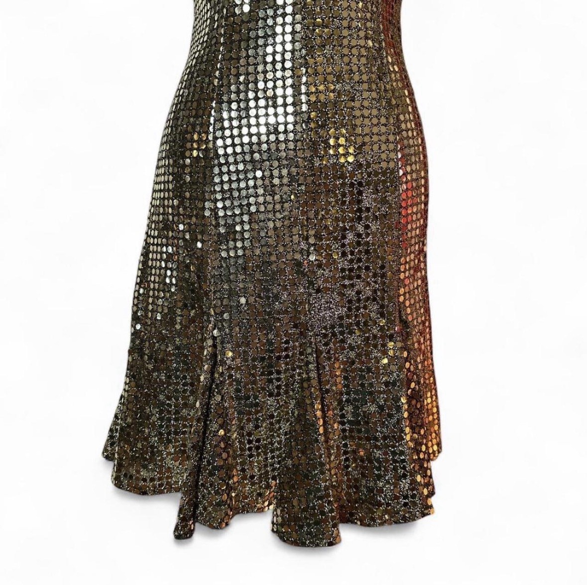 Roberta Gold Disk Sequins Flared Mini Dress 5/6 Vintage 80s 90s Party Prom Glam
