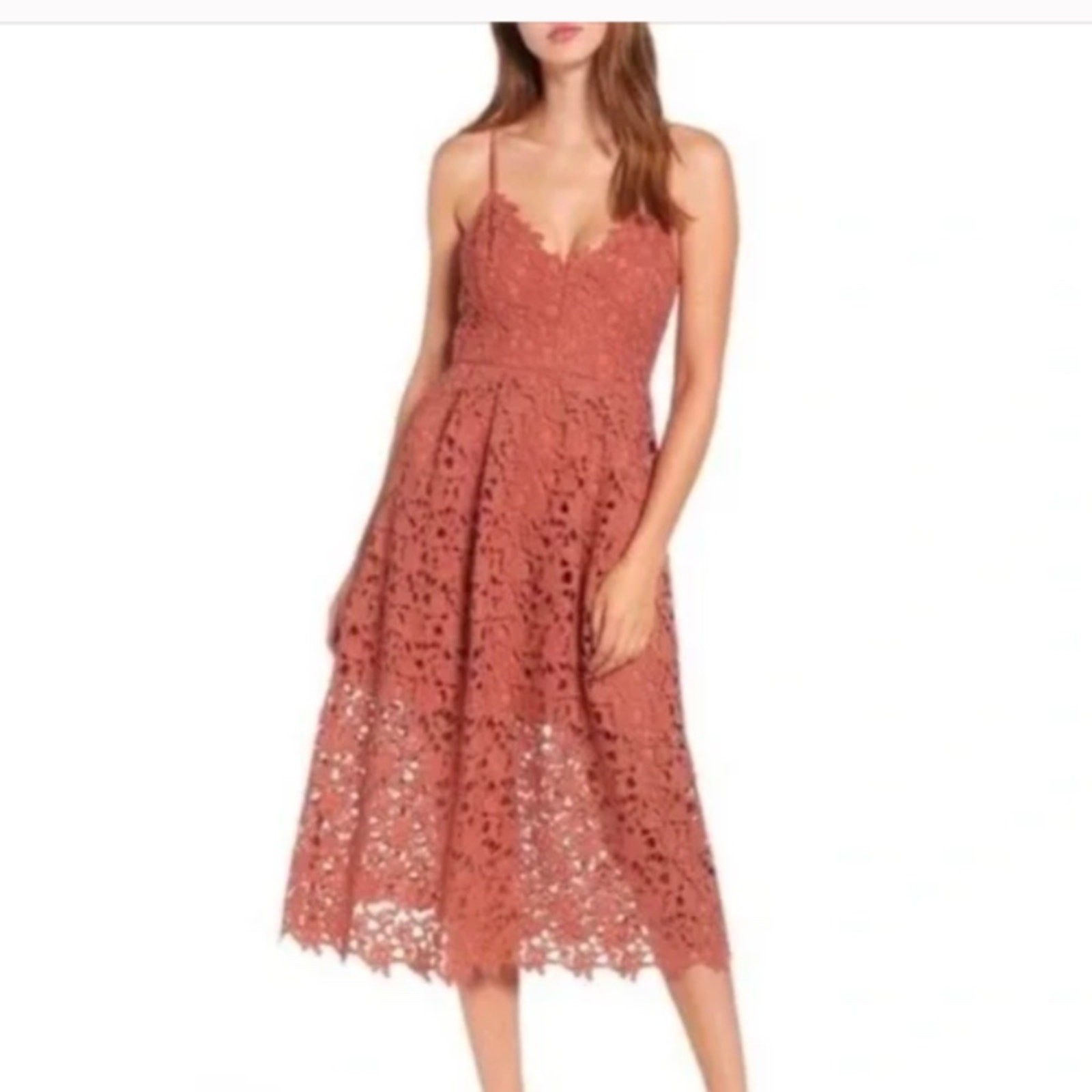 ASTR the label Lace Dress midi v neck wedding party demure pink mauve spring S