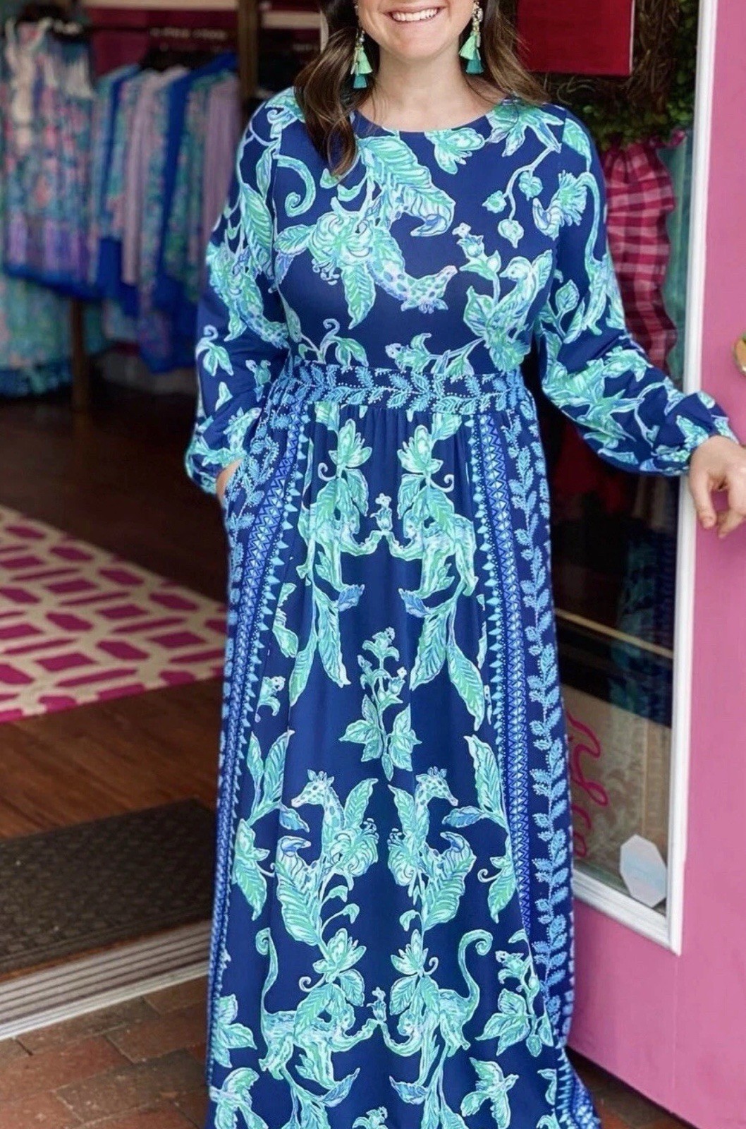 Lilly Pulitzer Micole Maxi Dress High Tide Navy Sweet Parakeet Size 12