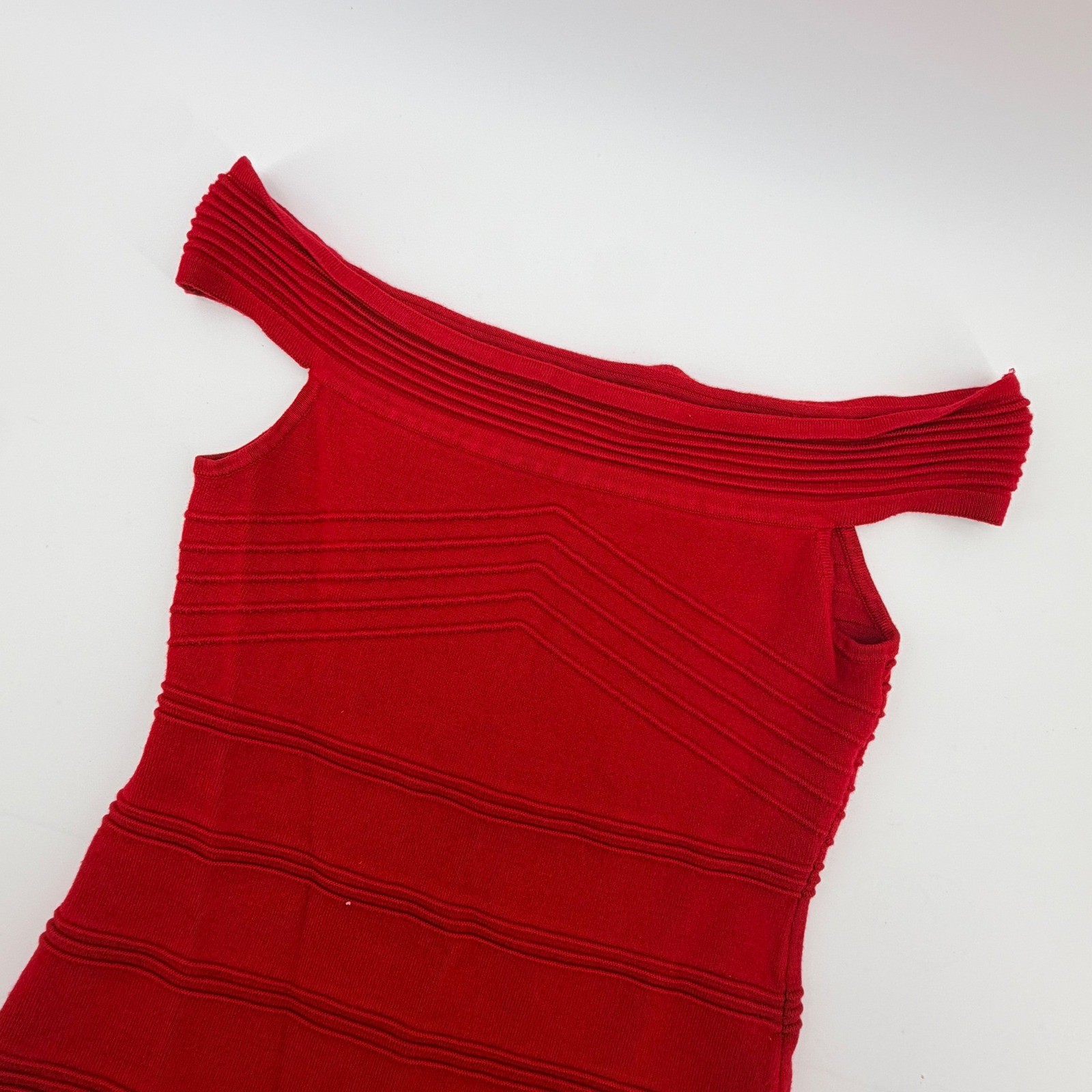 Forever 21 Bodycon Dress Women Medium Red Off Shoulder Ribbed Bandage Mini