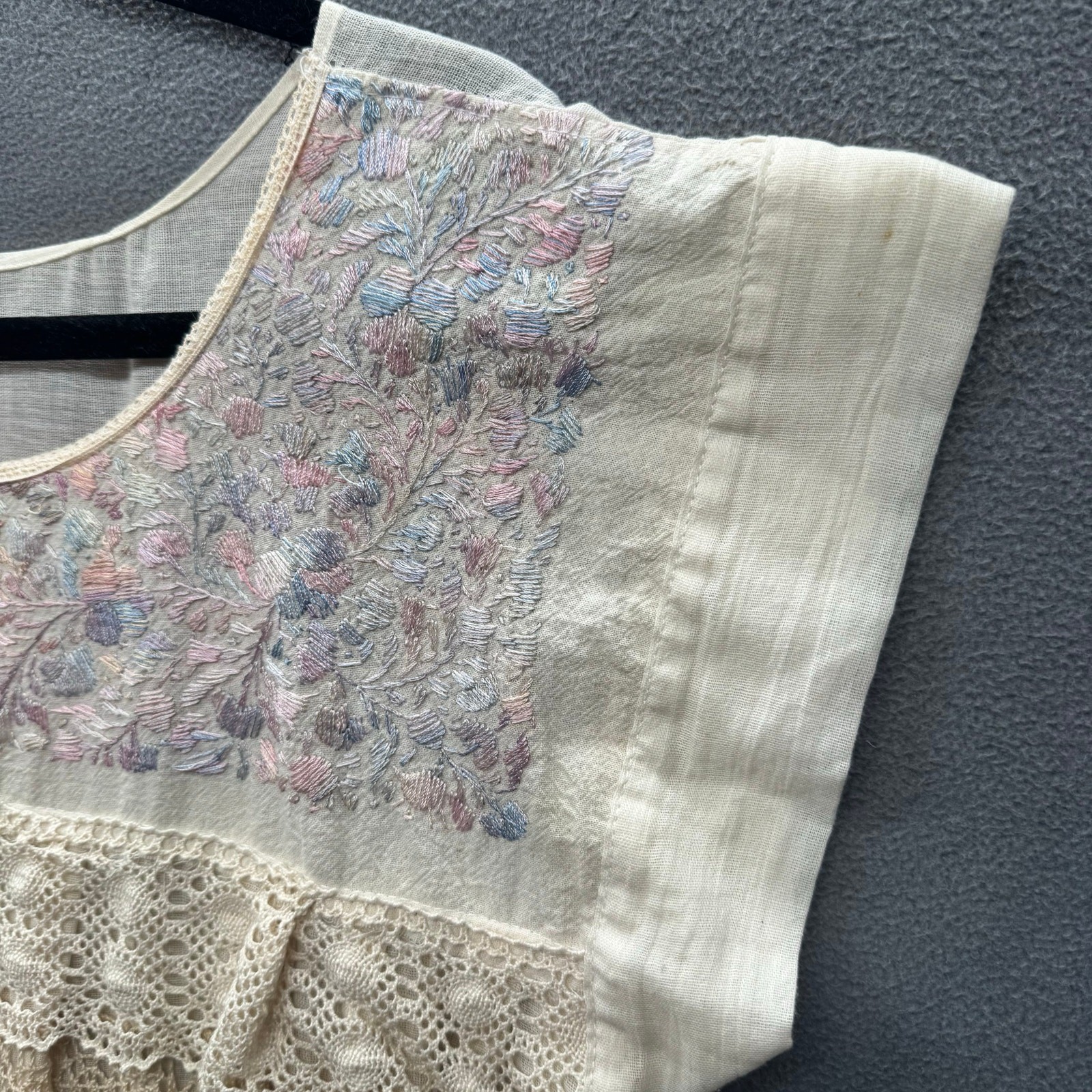 Vtg Handmade? Folk Cottagecore Lace Empire Waist Mexican Wedding Dress No Tags