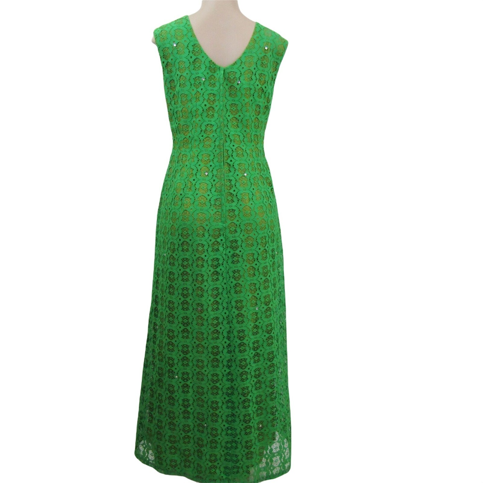 VTG 60s KELLY GREEN LACE Retro MOD M Mad Men Demure Maxi Fairy Party MCM dress