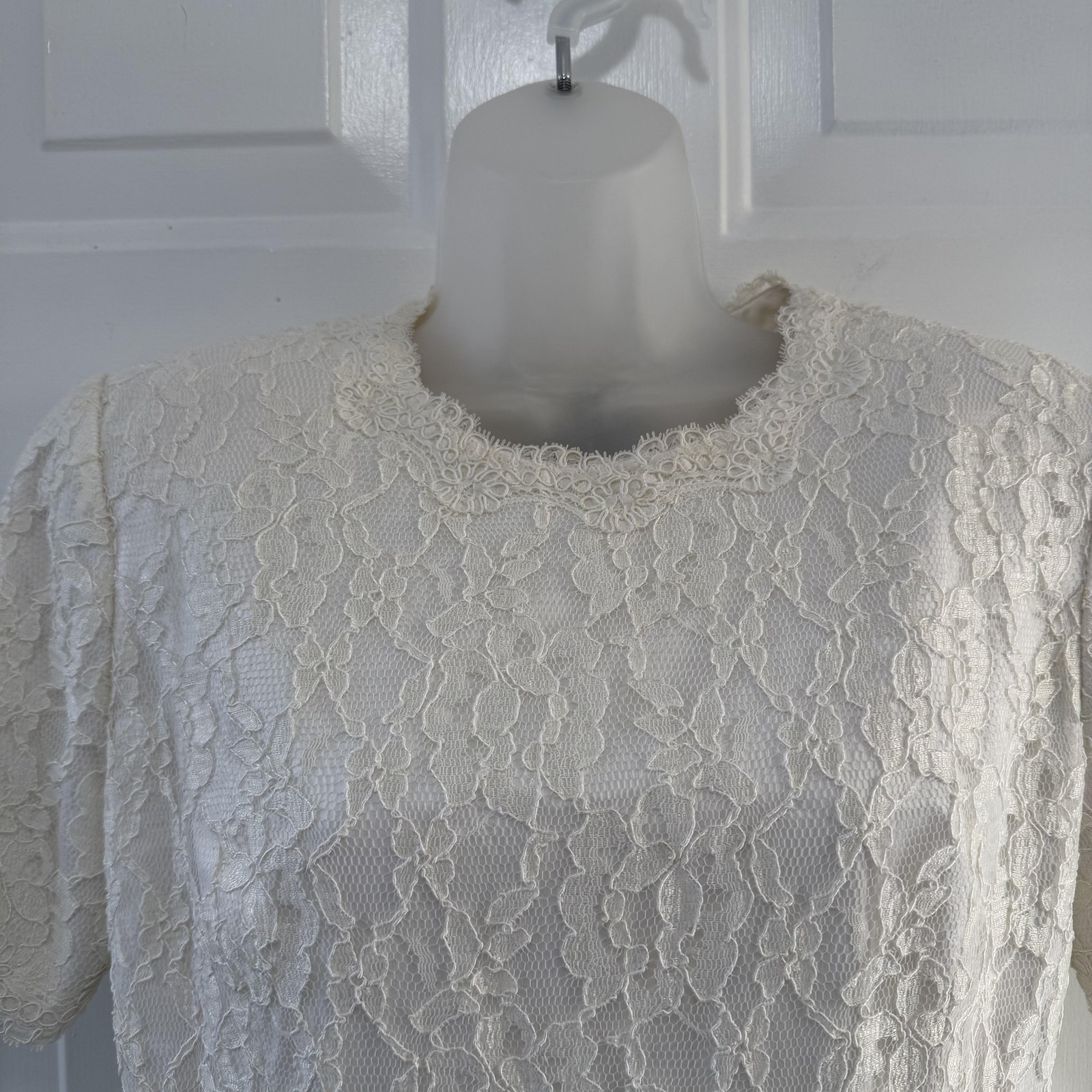 Vintage Bill Blass Evening Dress Womens 10 White Lace Black Bow Open Back 90s