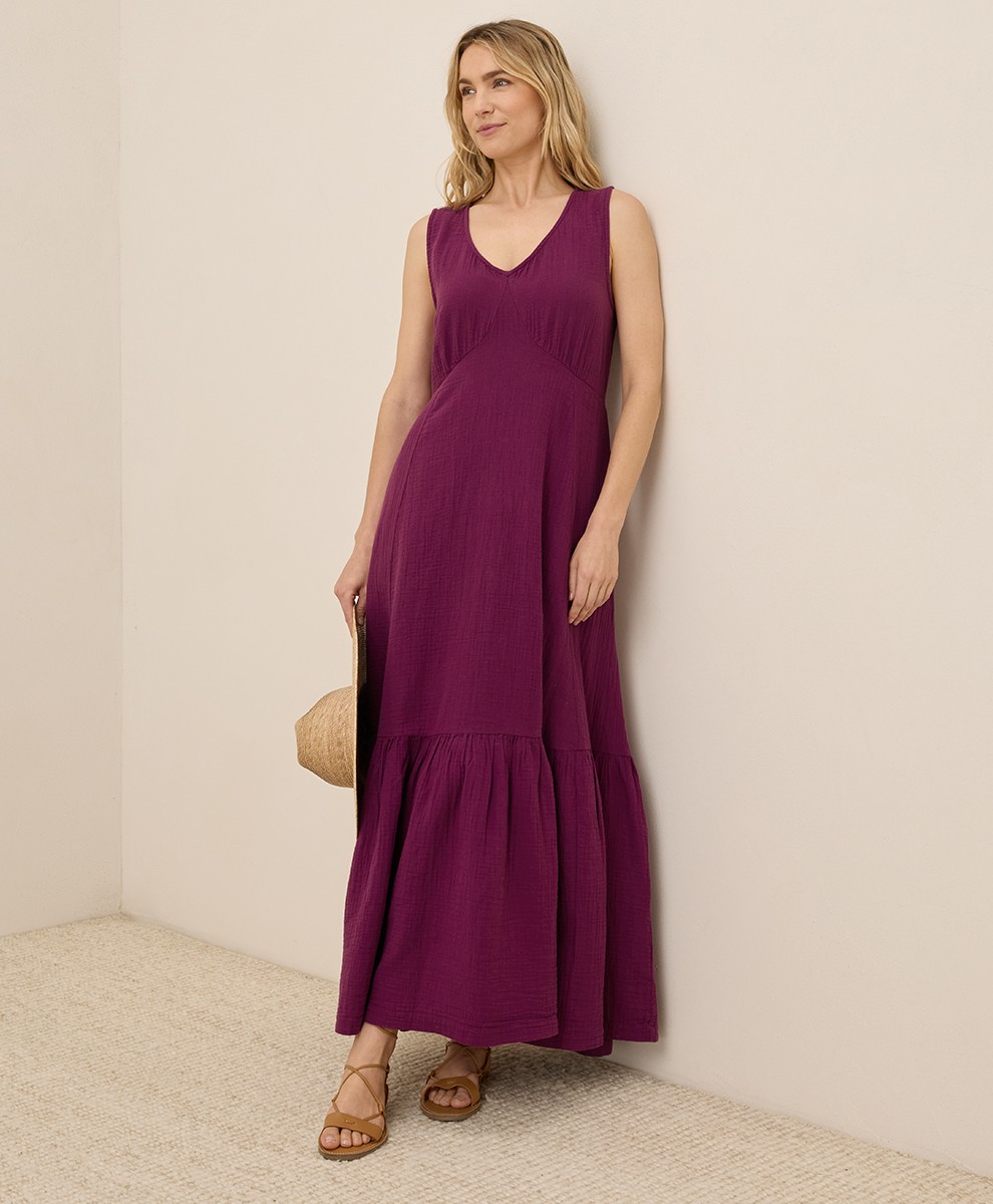 Pact Women’s Coastal Double Gauze Beach To Brunch Maxi Dress X-Large Sangria