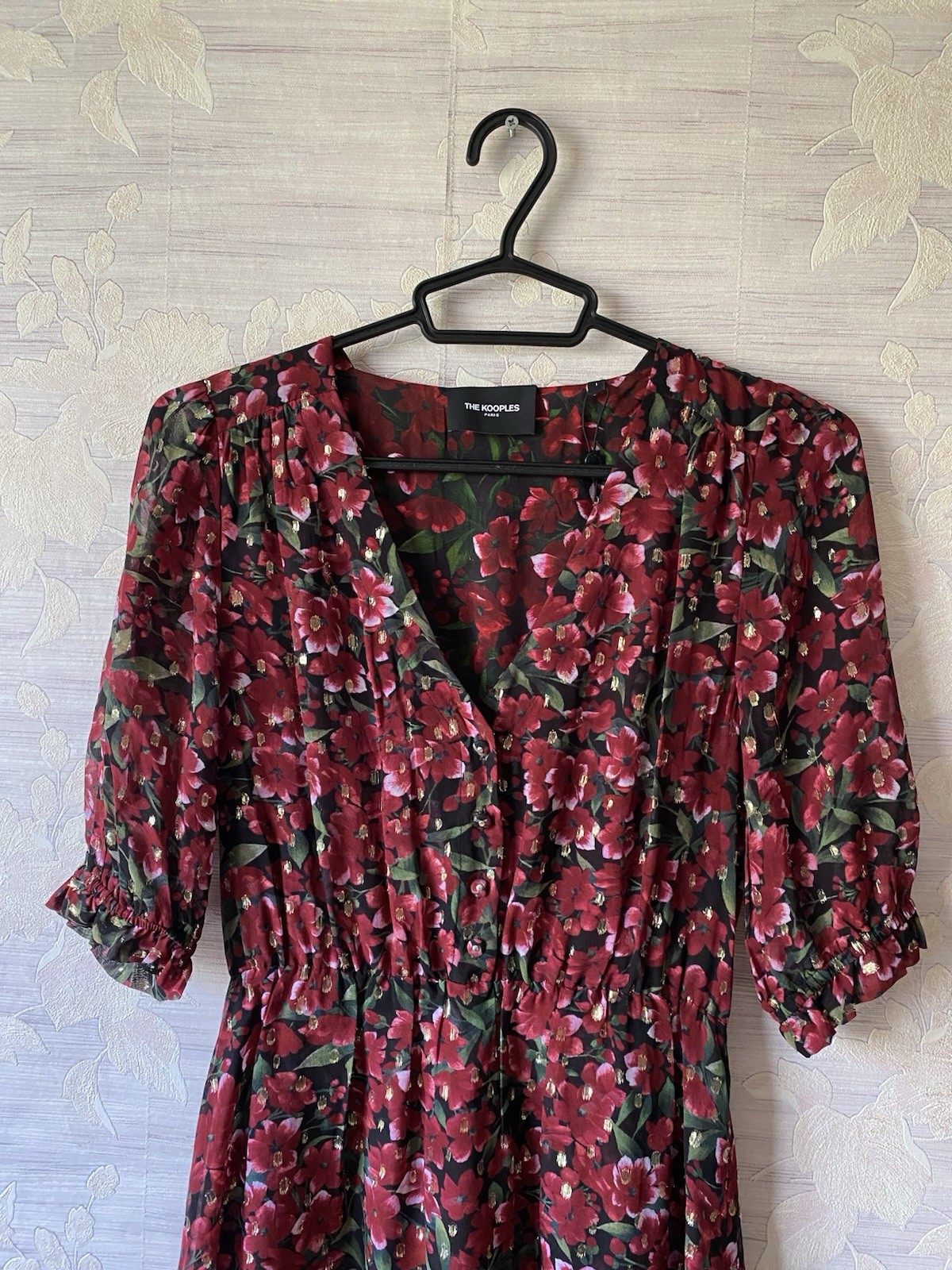 RRP$795 The Kooples Women’s Red Floral Metallic Dot Fit & Flare Dress Size US 1