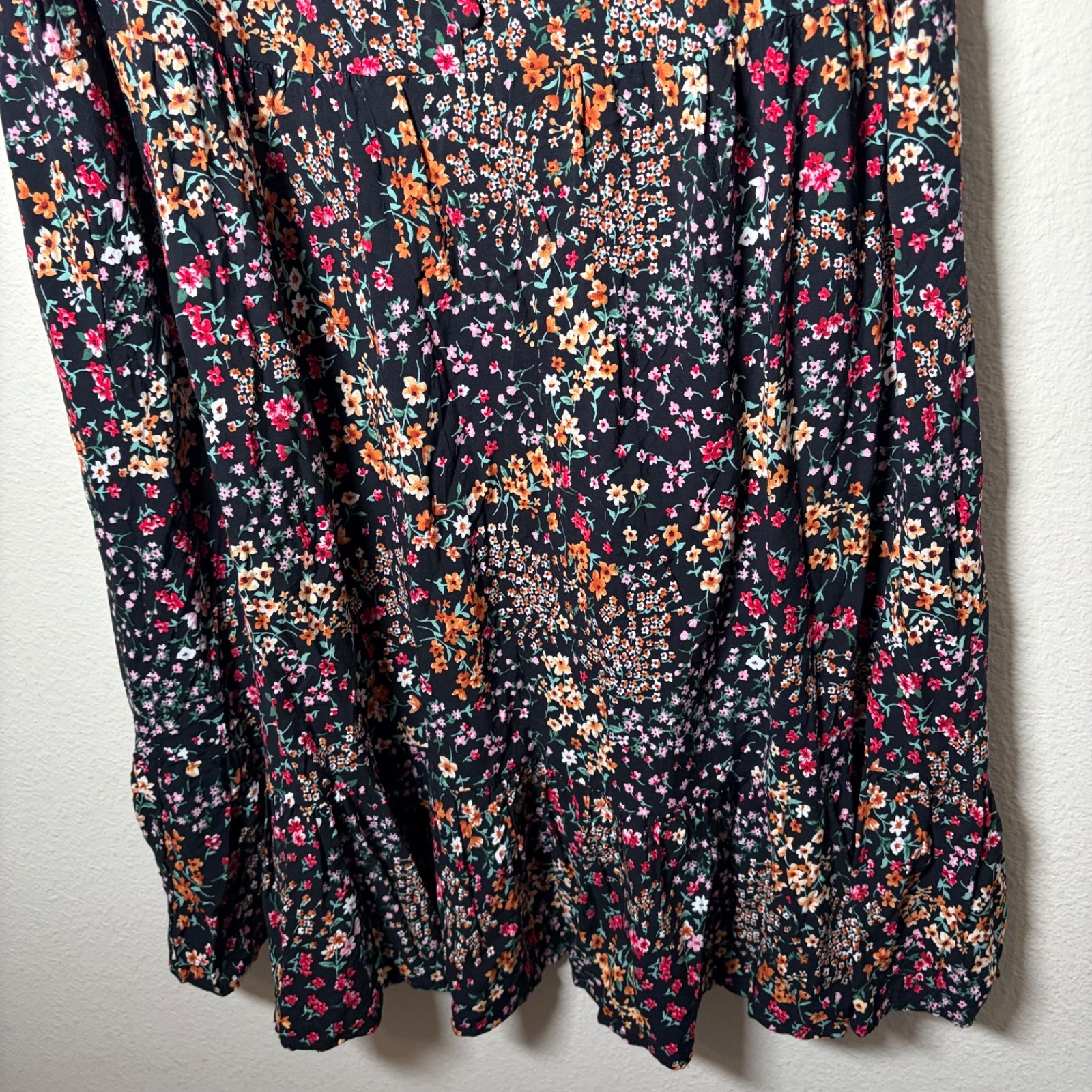 Passport Dress Women’s 3X Black Floral Round Neck Short Sleeve Casual Boho