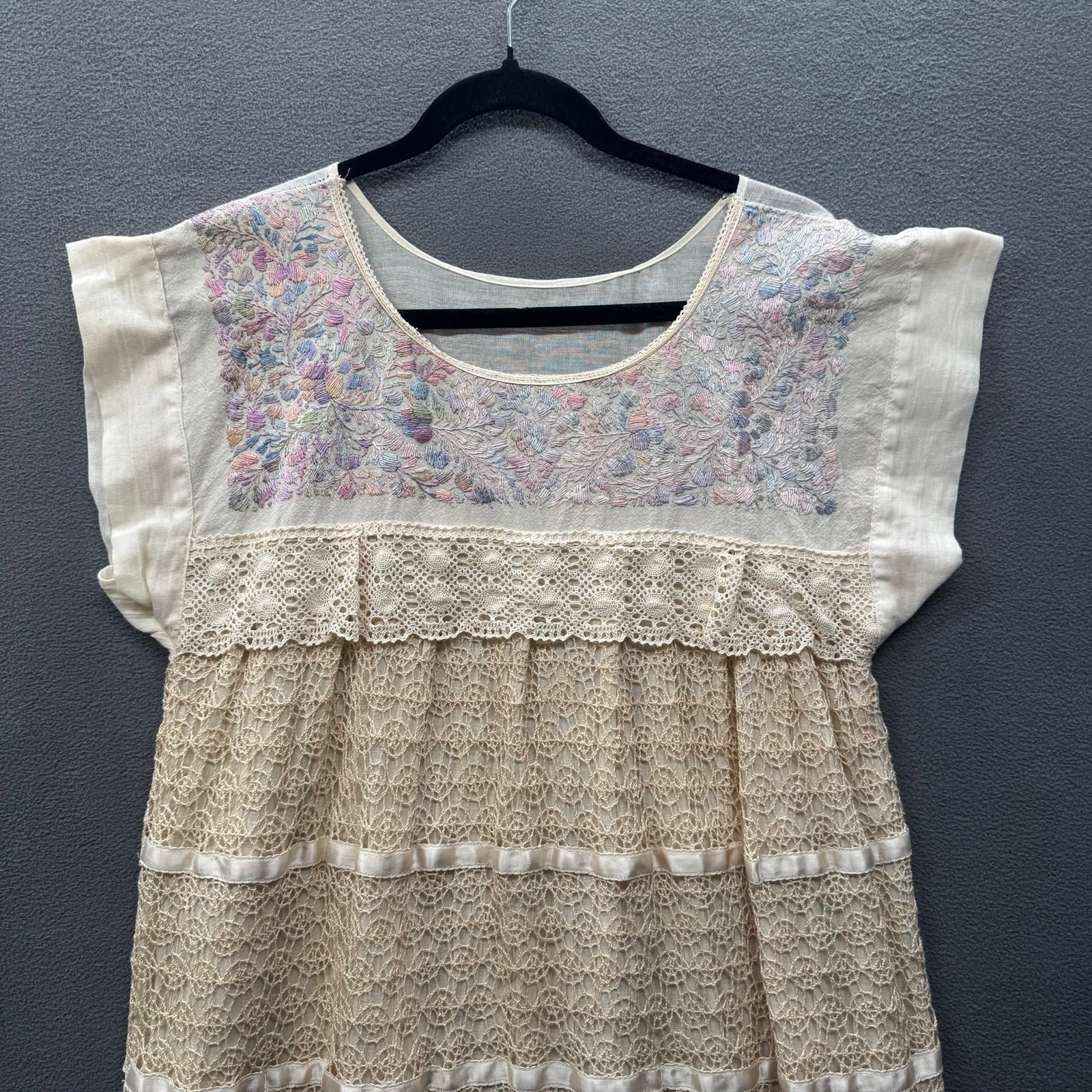 Vtg Handmade? Folk Cottagecore Lace Empire Waist Mexican Wedding Dress No Tags