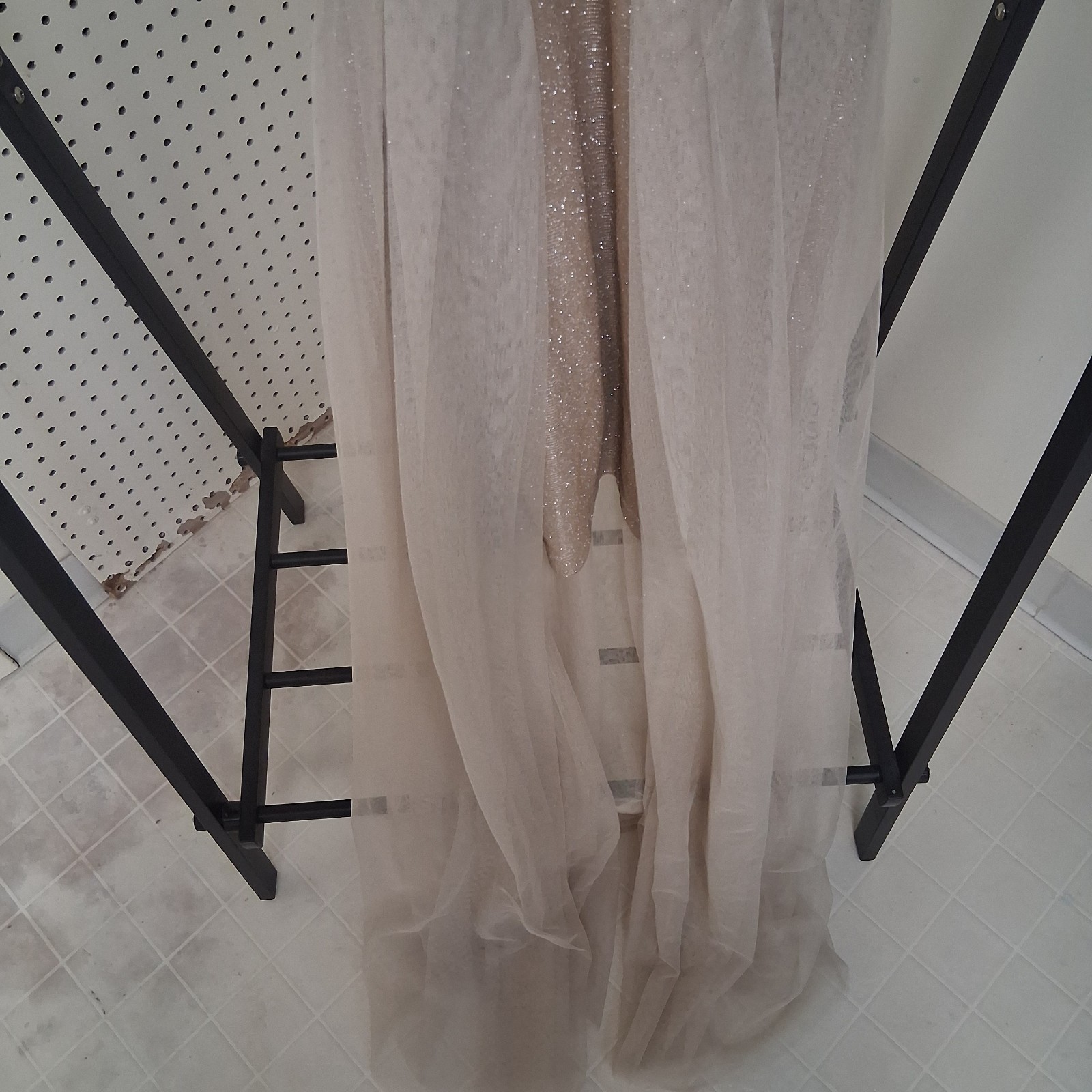 Bridesmaid Gown Sz 5/6 Nude Champagne Floral Tulle Prom Formal Dress Sheer Mesh