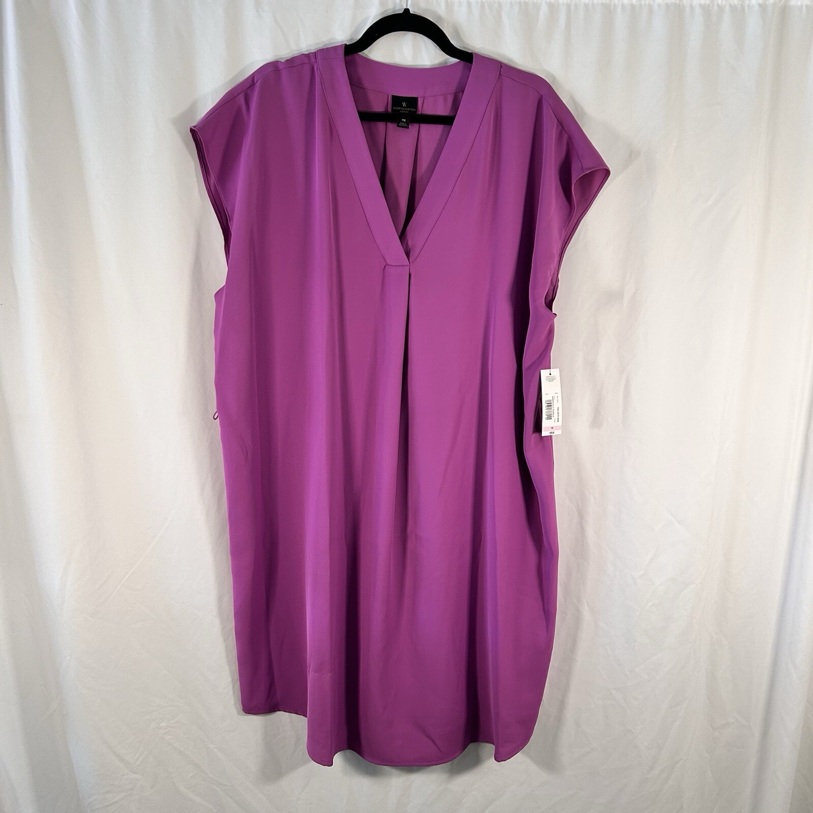 New Worthington Midi Dress Women’s 1X Purple Sleeveless Vneck Missing Belt