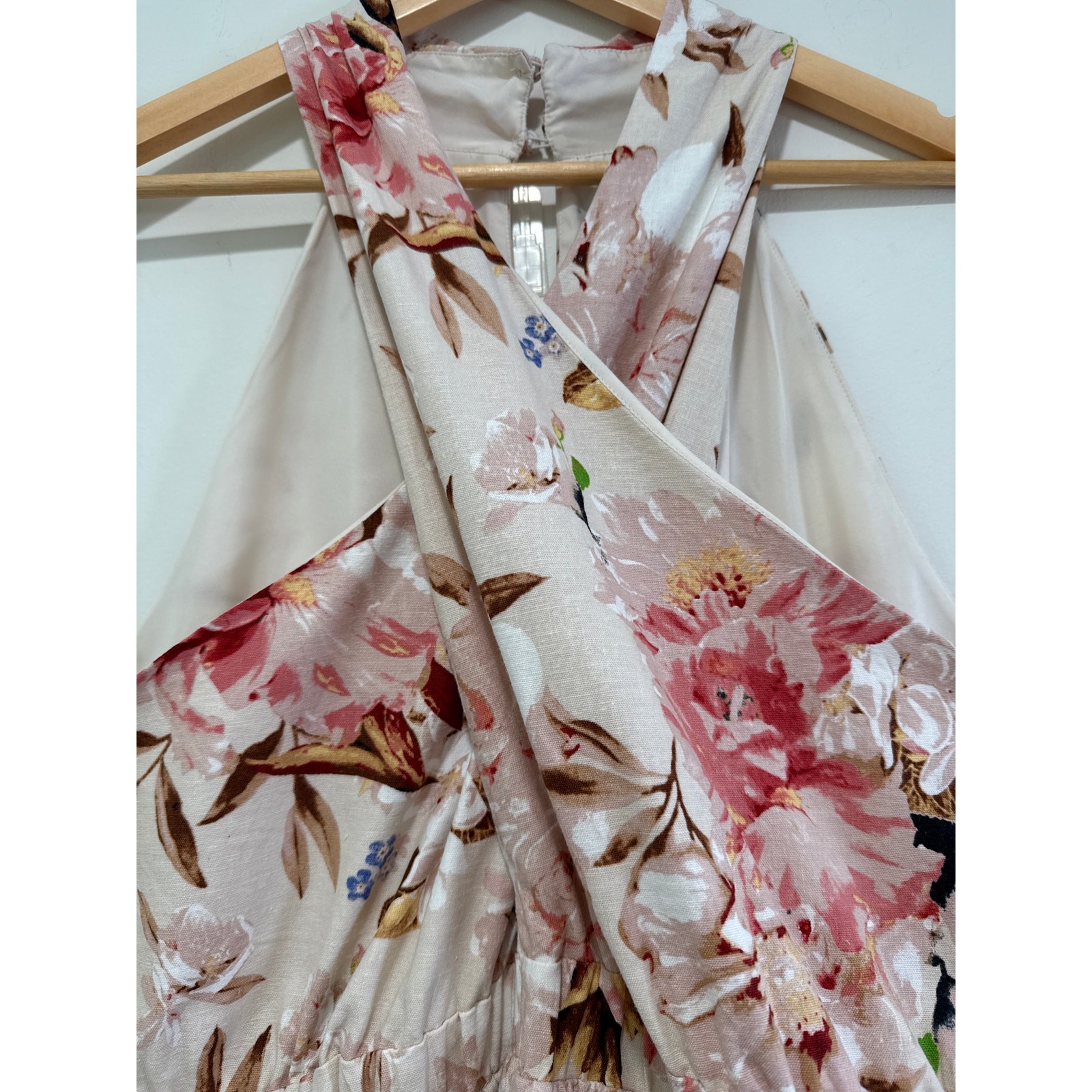 Express XL Floral Criss Cross Tiered Ruffle Linen Sleeveless Halter Midi Dress