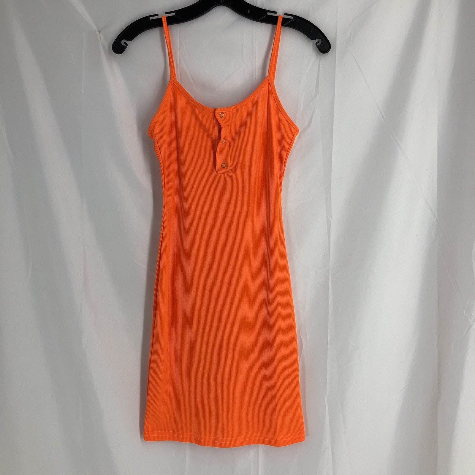 Unbranded Bright Orange Ribbed Knit Tank Mini Dress Size Small