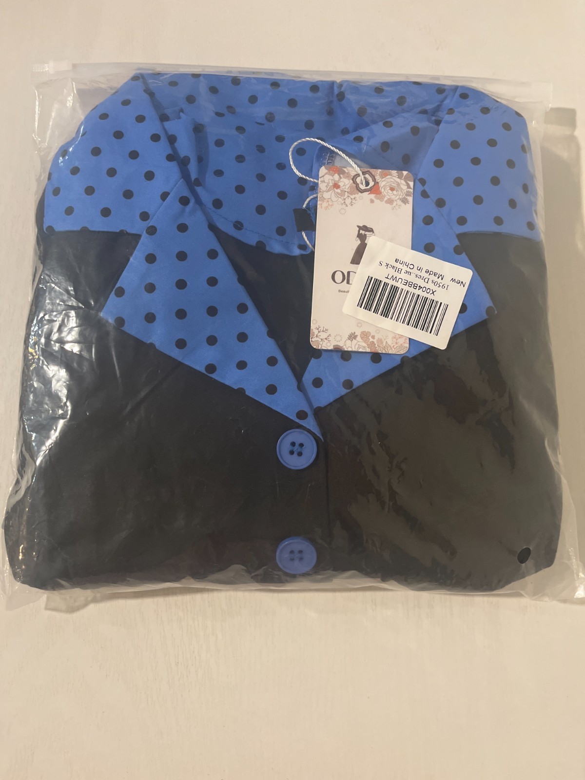 Women’s 1950s Retro Polka Dot Swing Dress Blue Black Rockabilly Pin Up Sz S